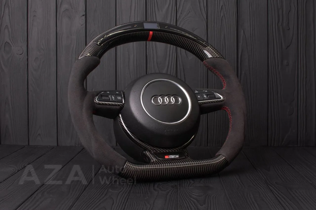 Steering wheel Audi S4, S6, S line 2011+ Carbon fiber/Alcantara/Led screen/Red stripe - Image 6