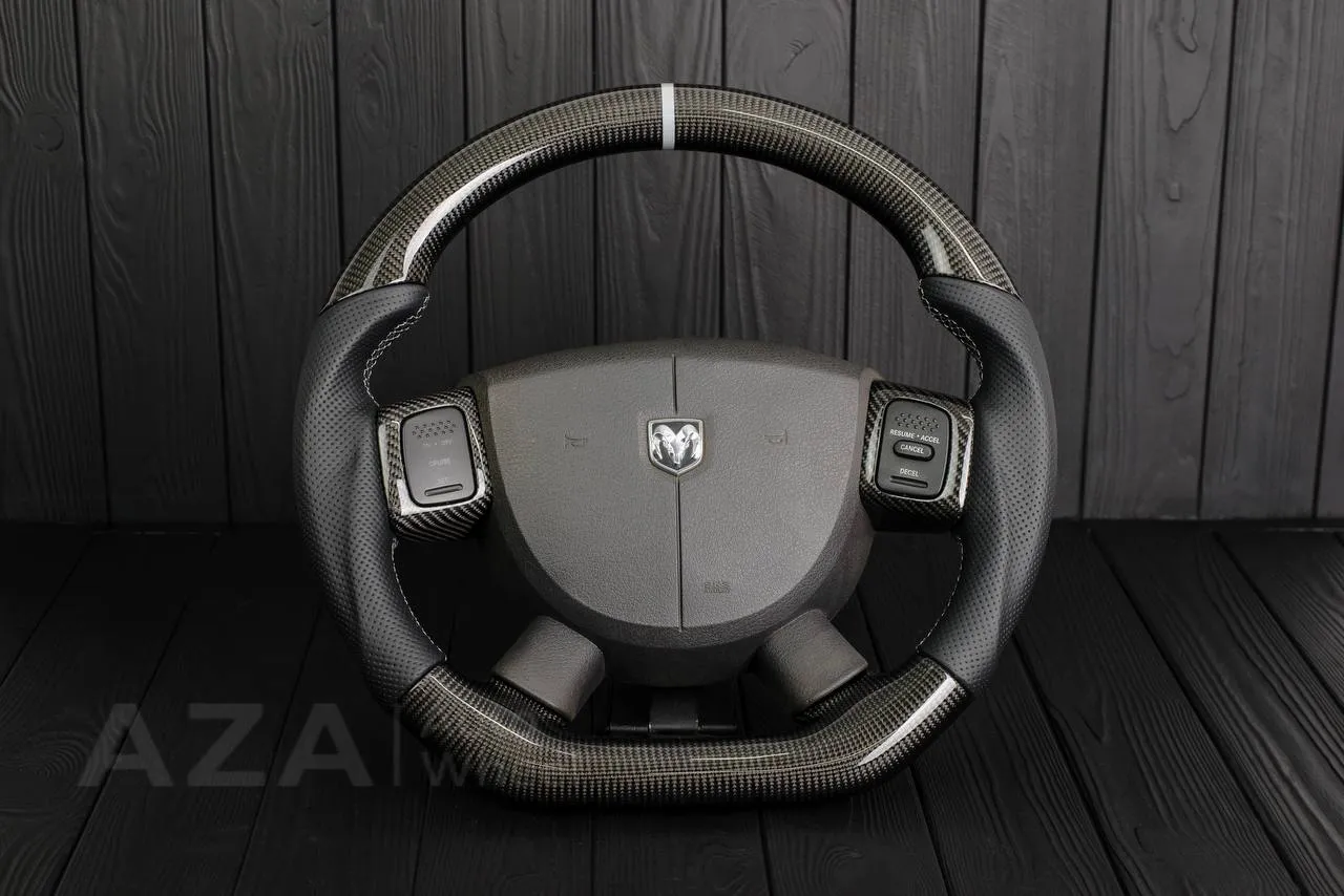 Steering Wheel Dodge 2004-2008 Carbon fiber/Perforated leather/Gray stripe