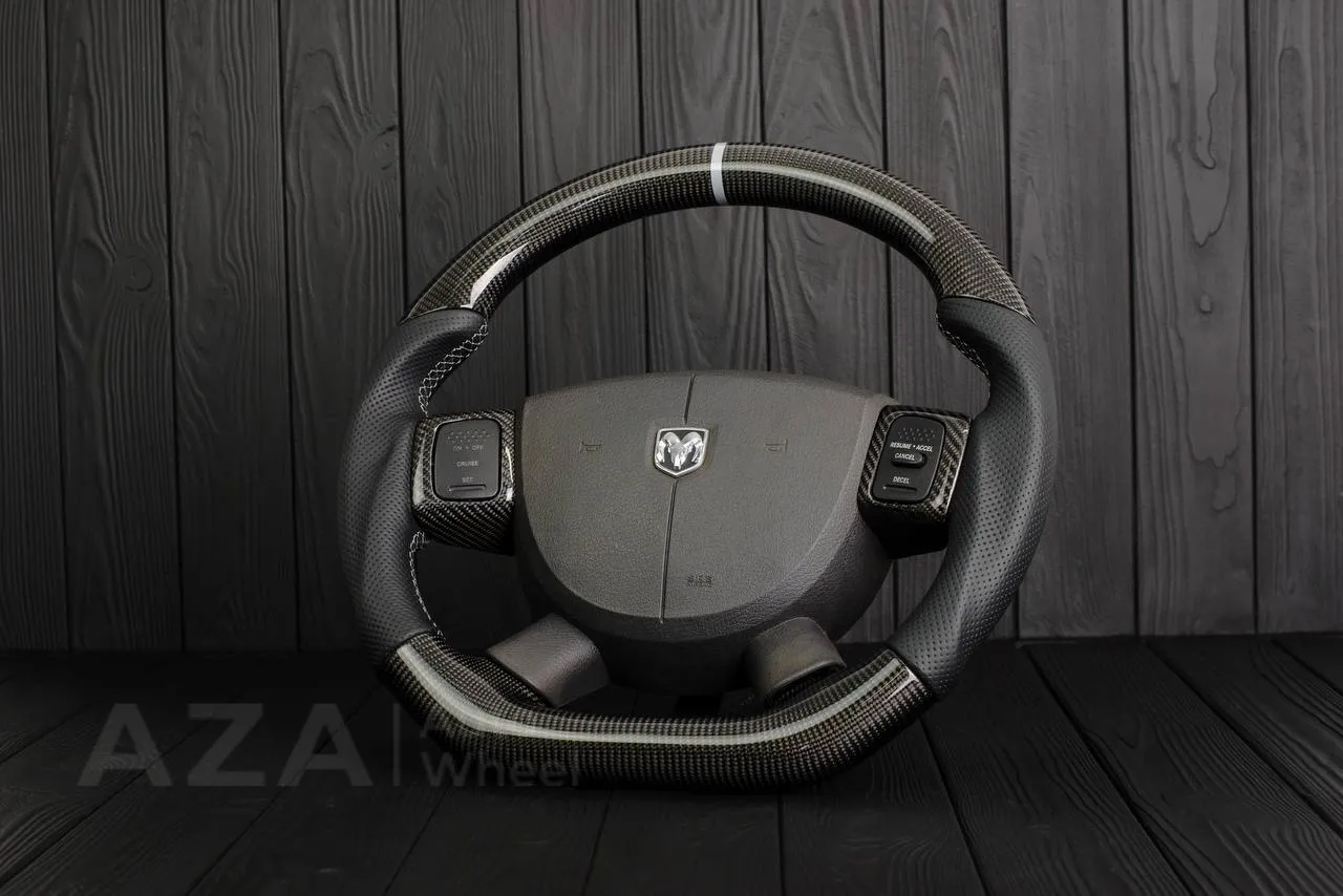 Steering Wheel Dodge 2004-2008 Carbon fiber/Perforated leather/Gray stripe - Image 3