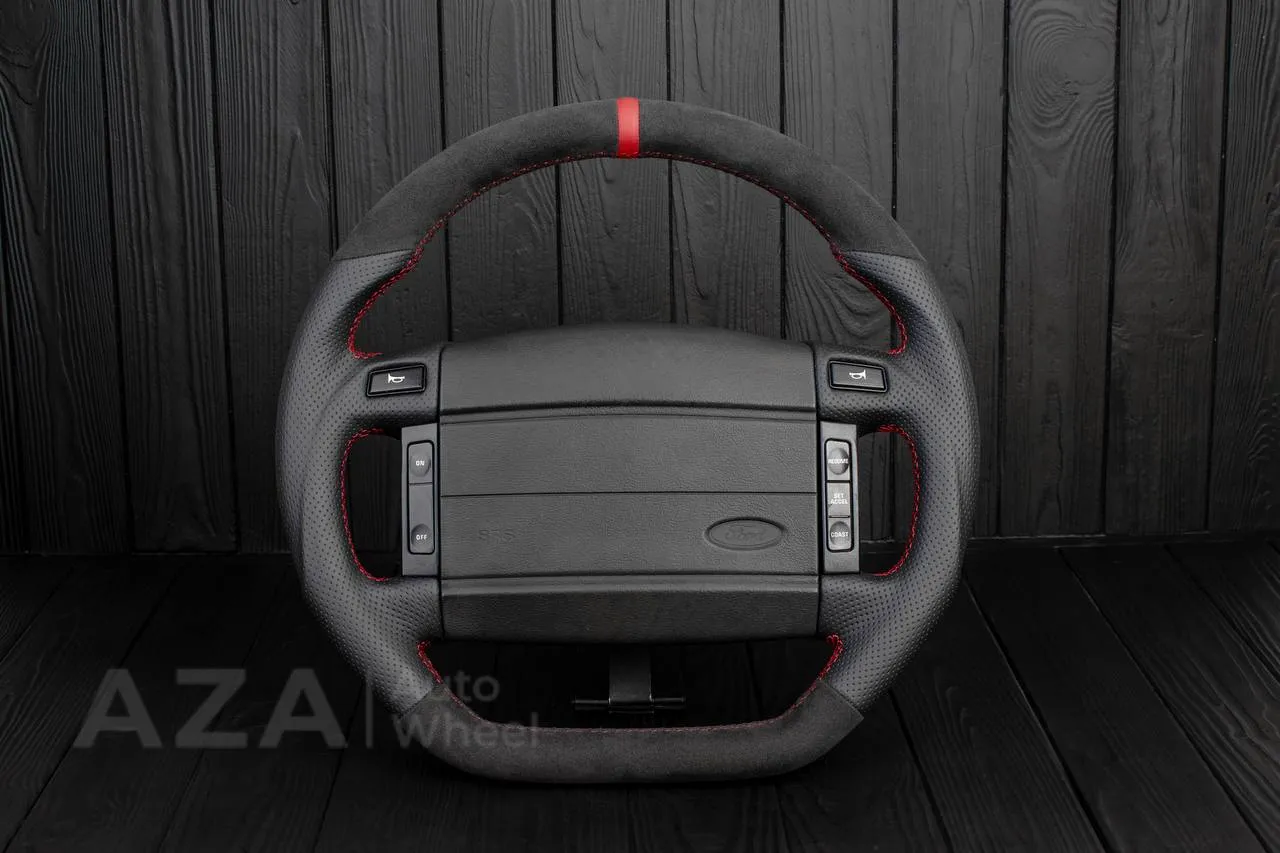 Steering Wheel Fox Body Ford Mustang GT Cobra SVT Saleen Roush Alcantara/Perforated leather/Red stripe