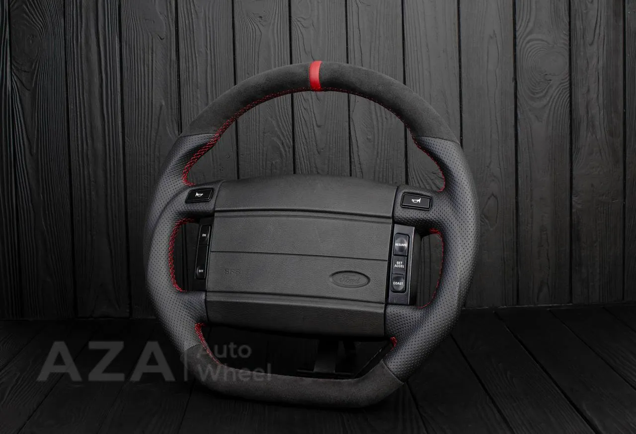 Steering Wheel Fox Body Ford Mustang GT Cobra SVT Saleen Roush Alcantara/Perforated leather/Red stripe - Image 3