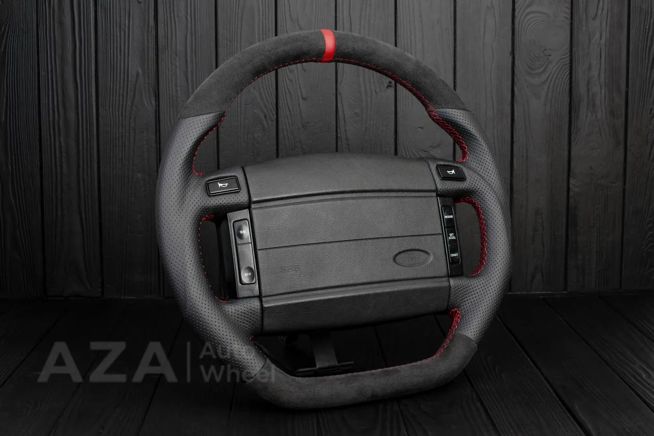 Steering Wheel Fox Body Ford Mustang GT Cobra SVT Saleen Roush Alcantara/Perforated leather/Red stripe - Image 4