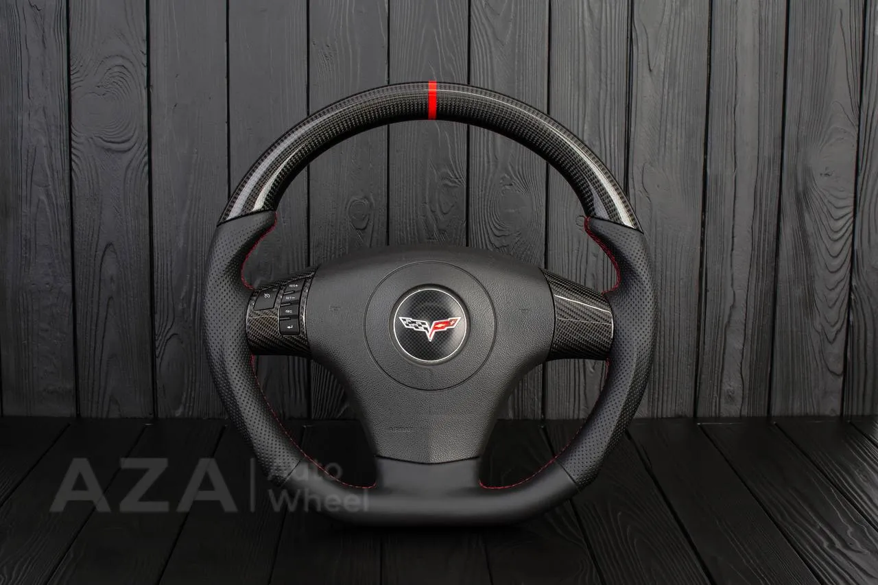 Steering wheel 2006-2011 Corvette C6 Carbon fiber/Napa/Perforated leather/Red stripe