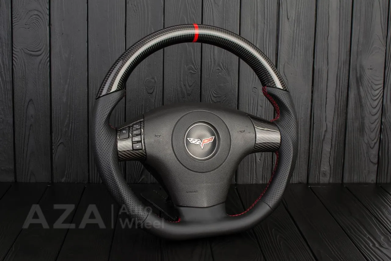 Steering wheel 2006-2011 Corvette C6 Carbon fiber/Napa/Perforated leather/Red stripe - Image 4