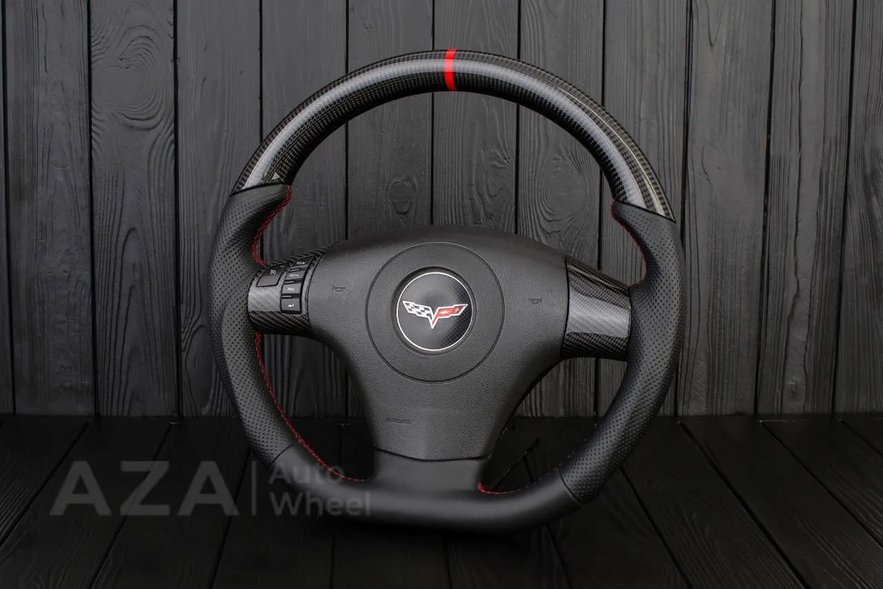 Steering wheel 2006-2011 Corvette C6 Carbon fiber/Napa/Perforated leather/Red stripe - Image 3