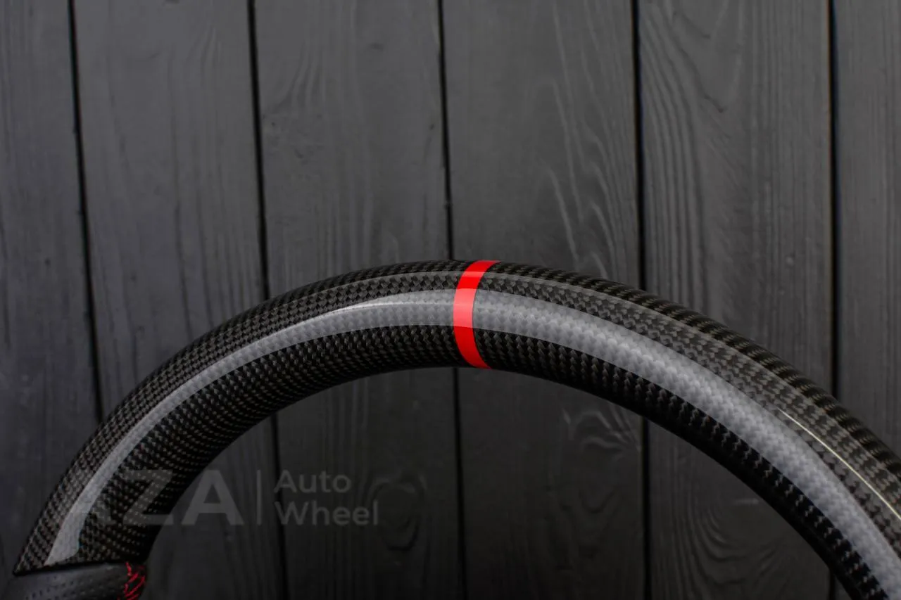 Steering wheel 2006-2011 Corvette C6 Carbon fiber/Napa/Perforated leather/Red stripe - Image 6