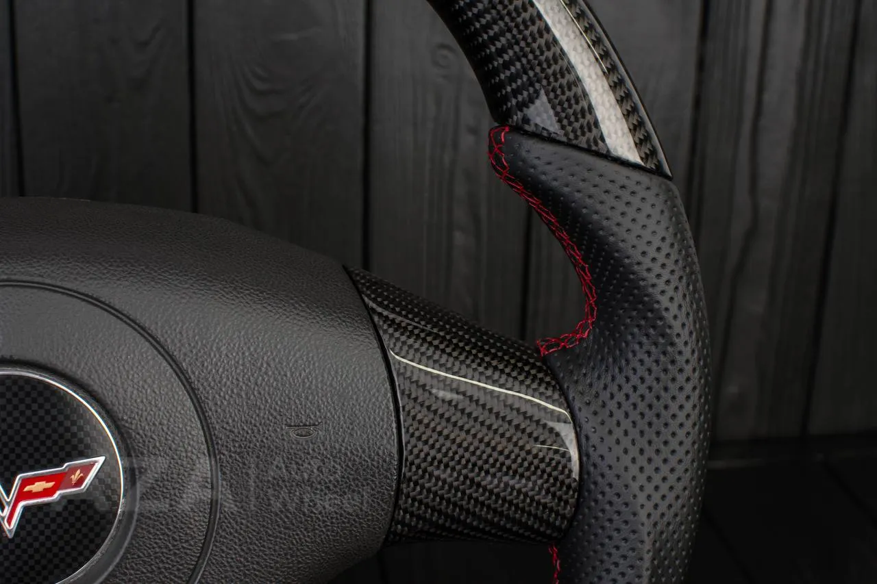 Steering wheel 2006-2011 Corvette C6 Carbon fiber/Napa/Perforated leather/Red stripe - Image 11