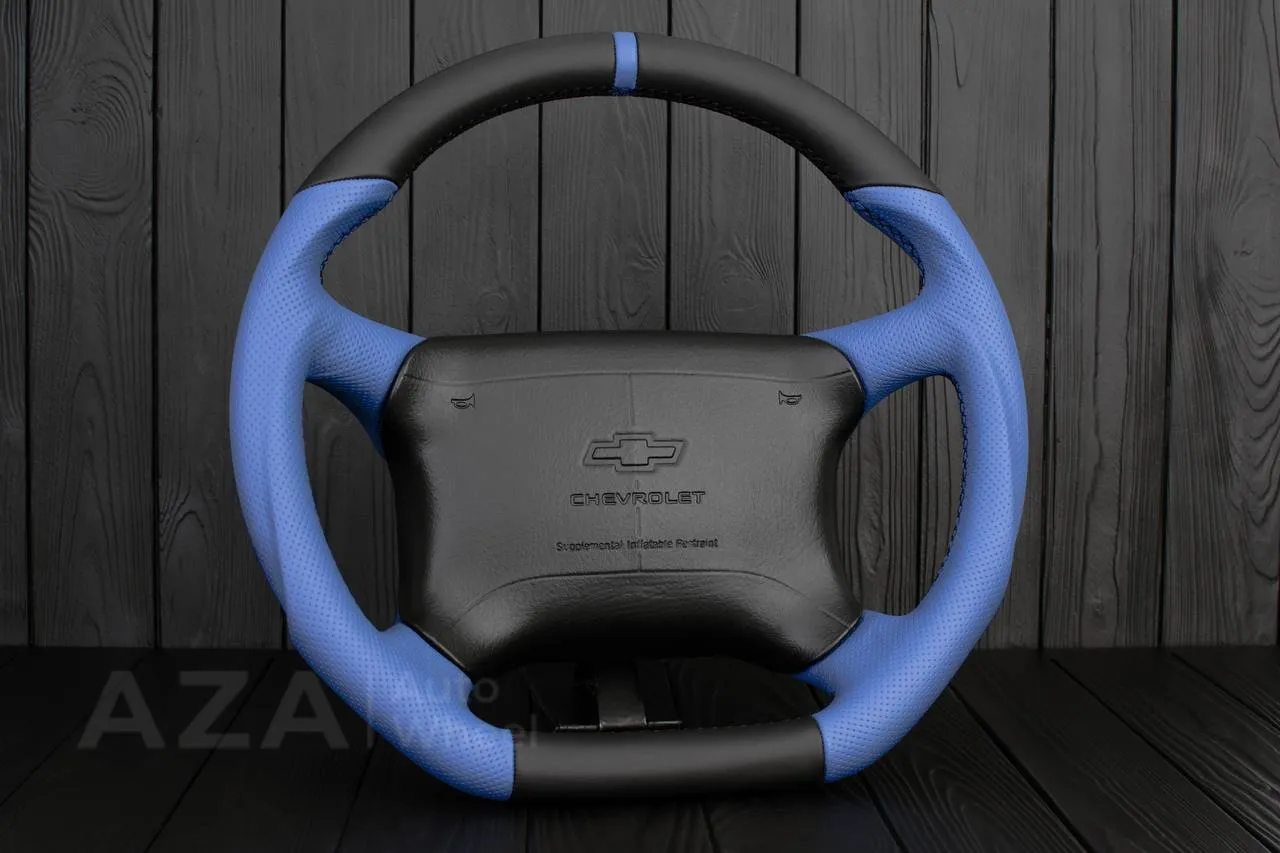 Steering wheel GM, Tahoe, Silverado, Sierra truck (1995-1997) Napa/Perforated leather/Dark blue stripe - Image 3