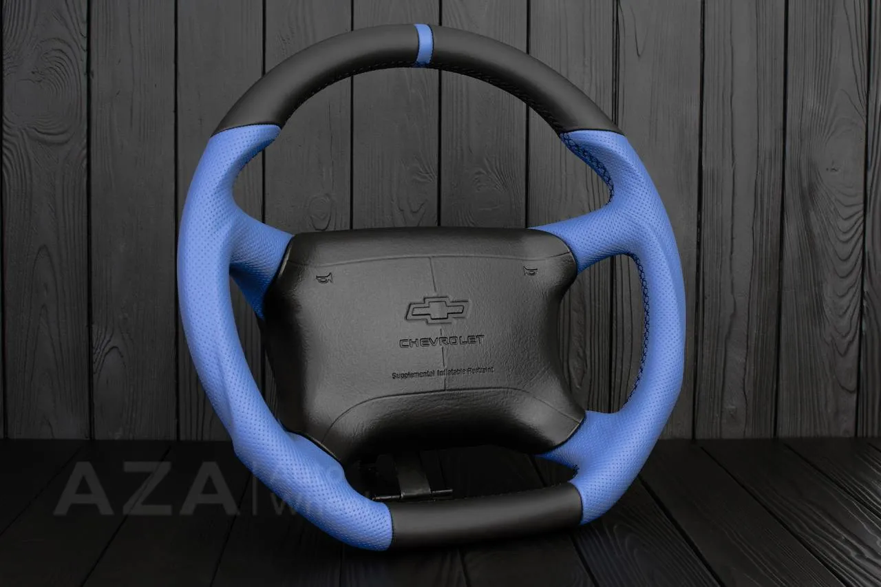 Steering wheel GM, Tahoe, Silverado, Sierra truck (1995-1997) Napa/Perforated leather/Dark blue stripe - Image 4