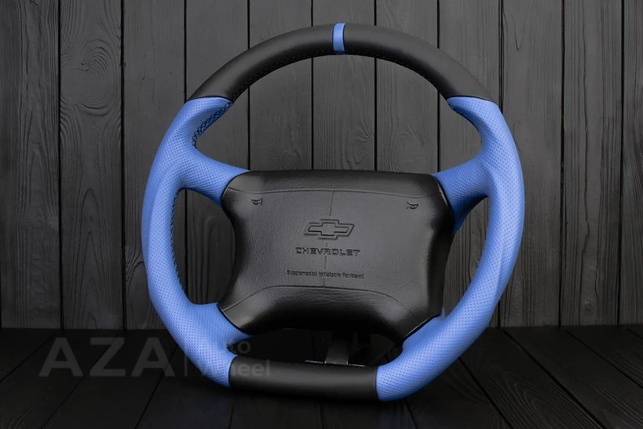 Steering wheel GM, Tahoe, Silverado, Sierra truck (1995-1997) Napa/Perforated leather/Dark blue stripe - Image 5