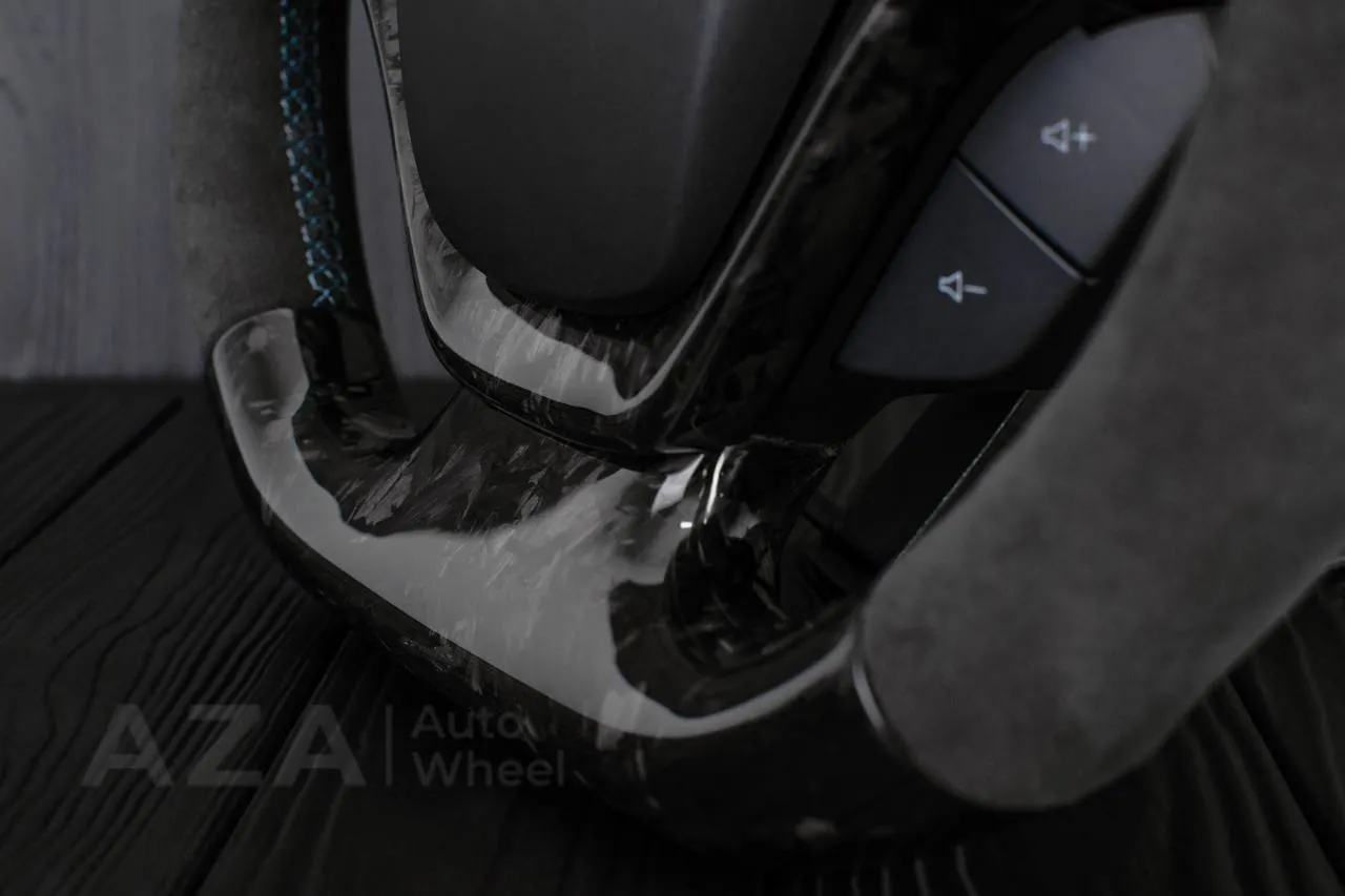 Steering wheel Chevrolet Corvette C7 2014-2019 (can be any color stripe and stitch) Forged carbon fiber/Alcantara/Blue stripe - Image 5