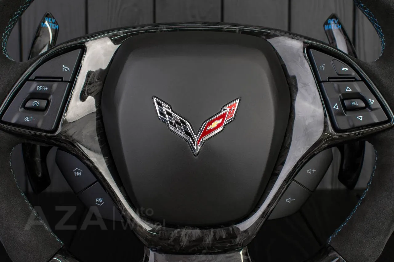 Steering wheel Chevrolet Corvette C7 2014-2019 (can be any color stripe and stitch) Forged carbon fiber/Alcantara/Blue stripe - Image 10