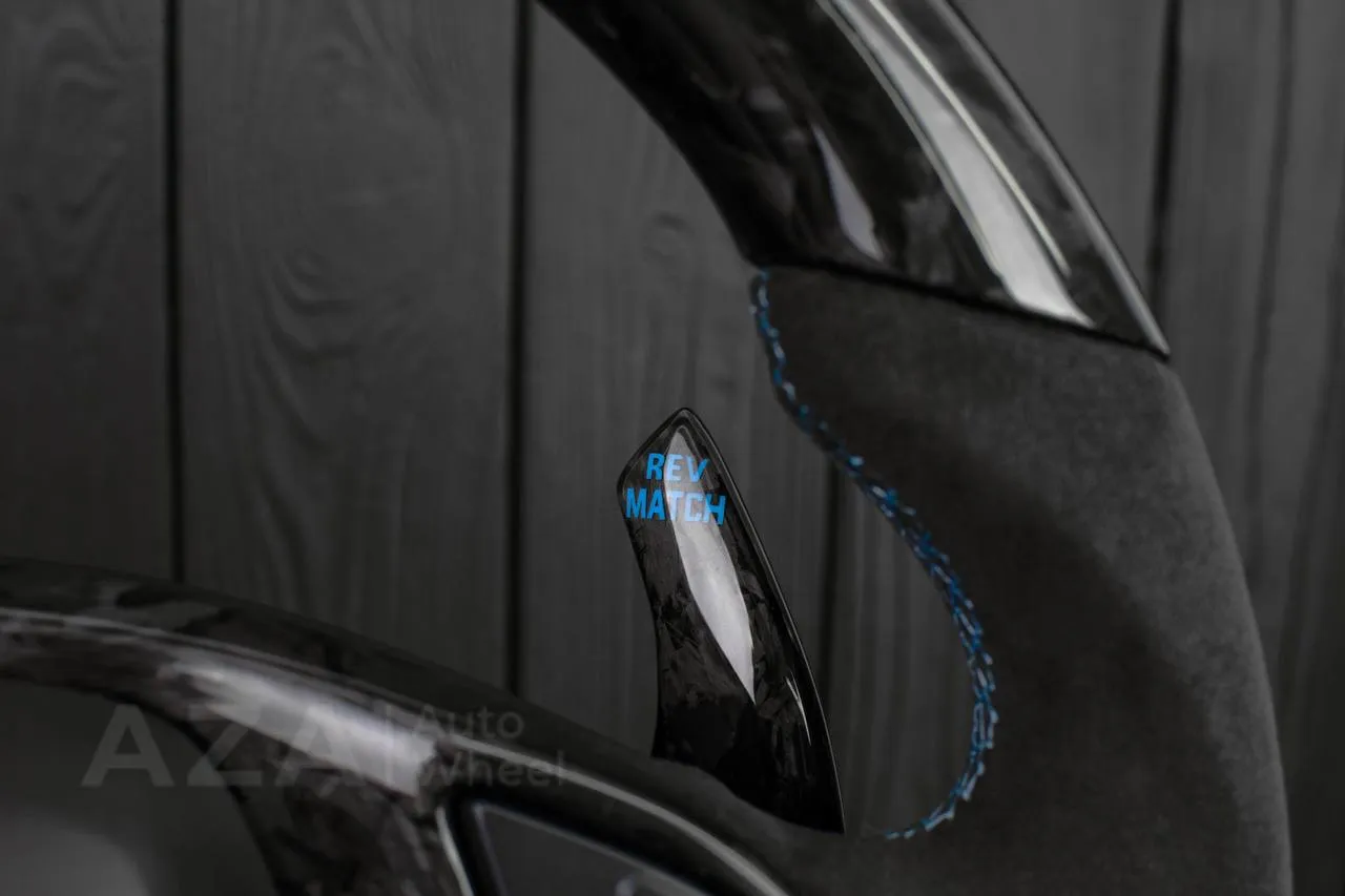Steering wheel Chevrolet Corvette C7 2014-2019 (can be any color stripe and stitch) Forged carbon fiber/Alcantara/Blue stripe - Image 13