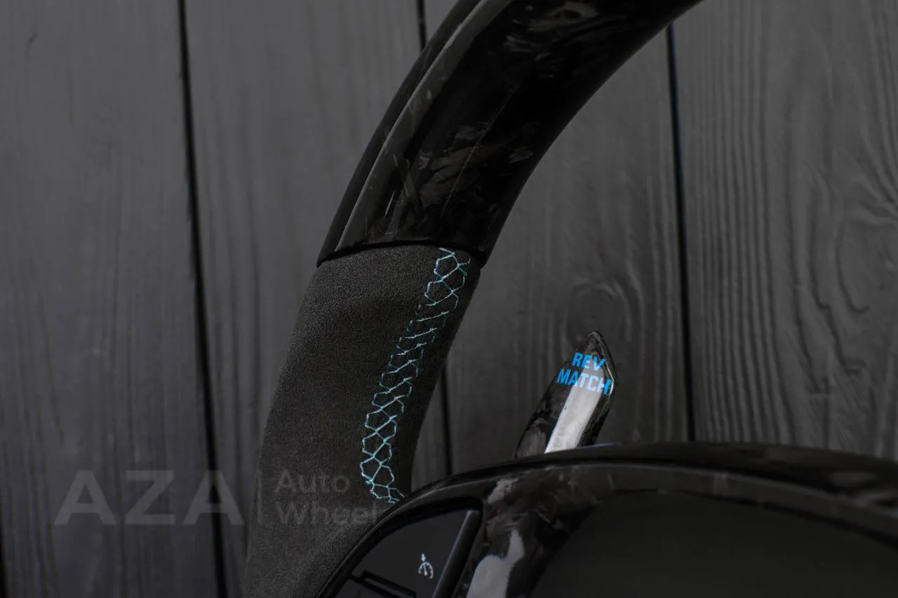 Steering wheel Chevrolet Corvette C7 2014-2019 (can be any color stripe and stitch) Forged carbon fiber/Alcantara/Blue stripe - Image 14