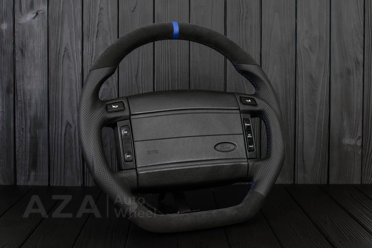 Steering Wheel Fox Body Ford Mustang GT Cobra SVT Saleen Roush Alcantara/Perforated leather/Blue stripe - Image 3