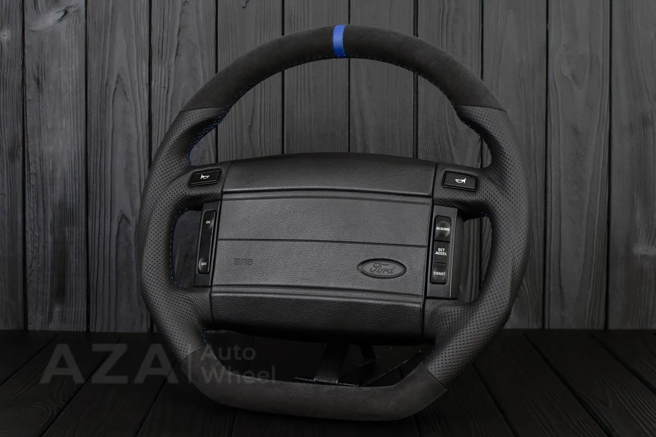 Steering Wheel Fox Body Ford Mustang GT Cobra SVT Saleen Roush Alcantara/Perforated leather/Blue stripe - Image 2
