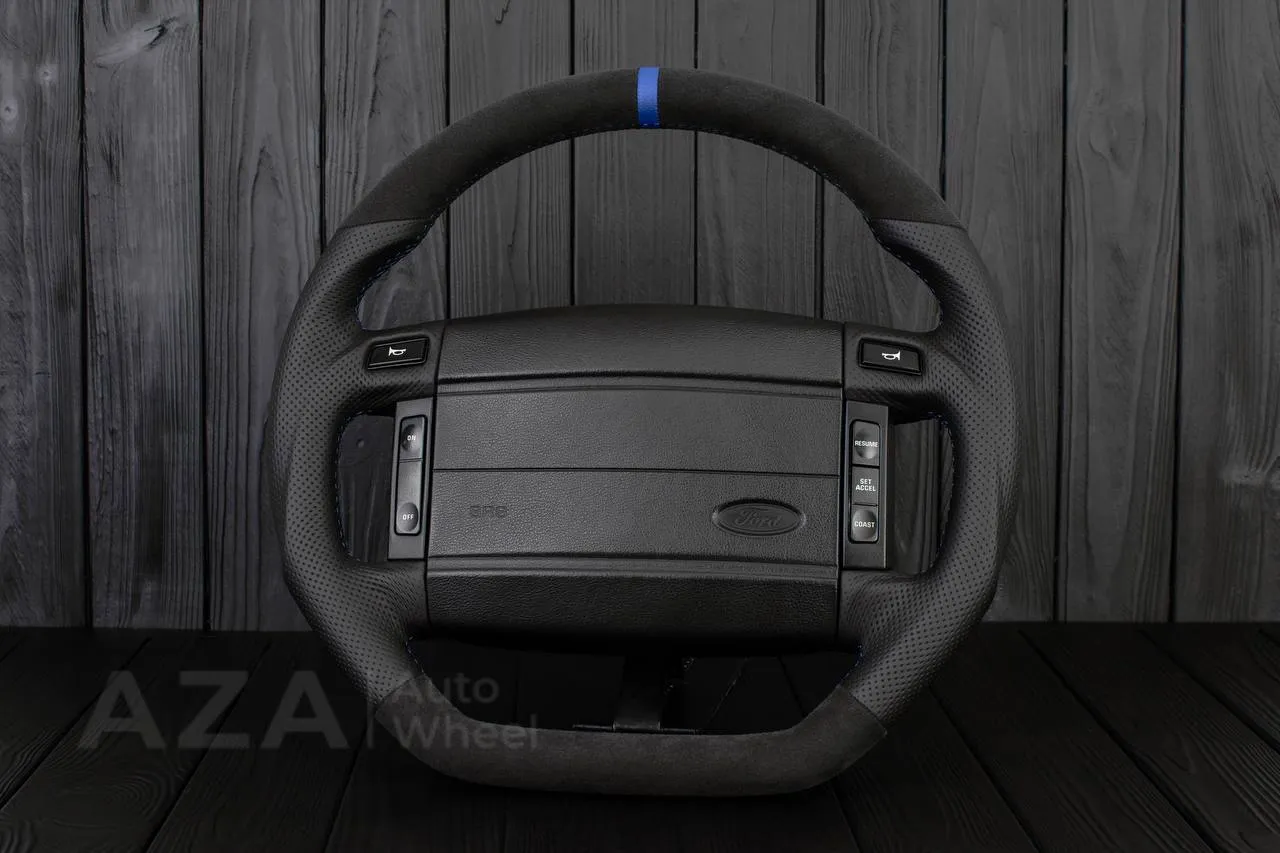 Steering Wheel Fox Body Ford Mustang GT Cobra SVT Saleen Roush Alcantara/Perforated leather/Blue stripe