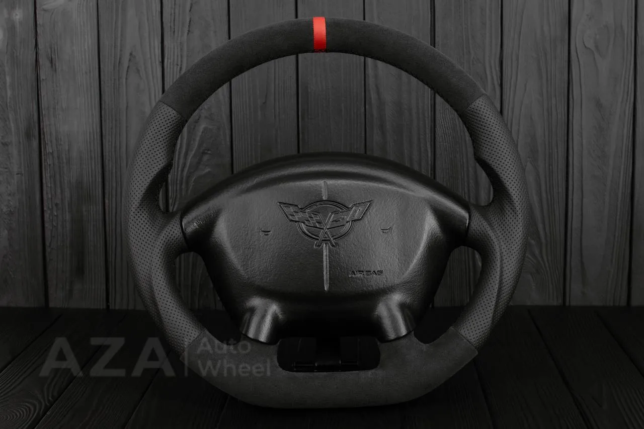 Steering wheel Corvette C5 Reduced diameter Alcantara/Perforated leather/Red stripe