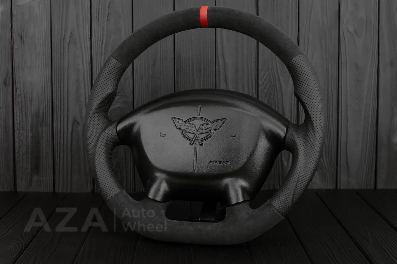 Steering wheel Corvette C5 Reduced diameter Alcantara/Perforated leather/Red stripe - Image 3