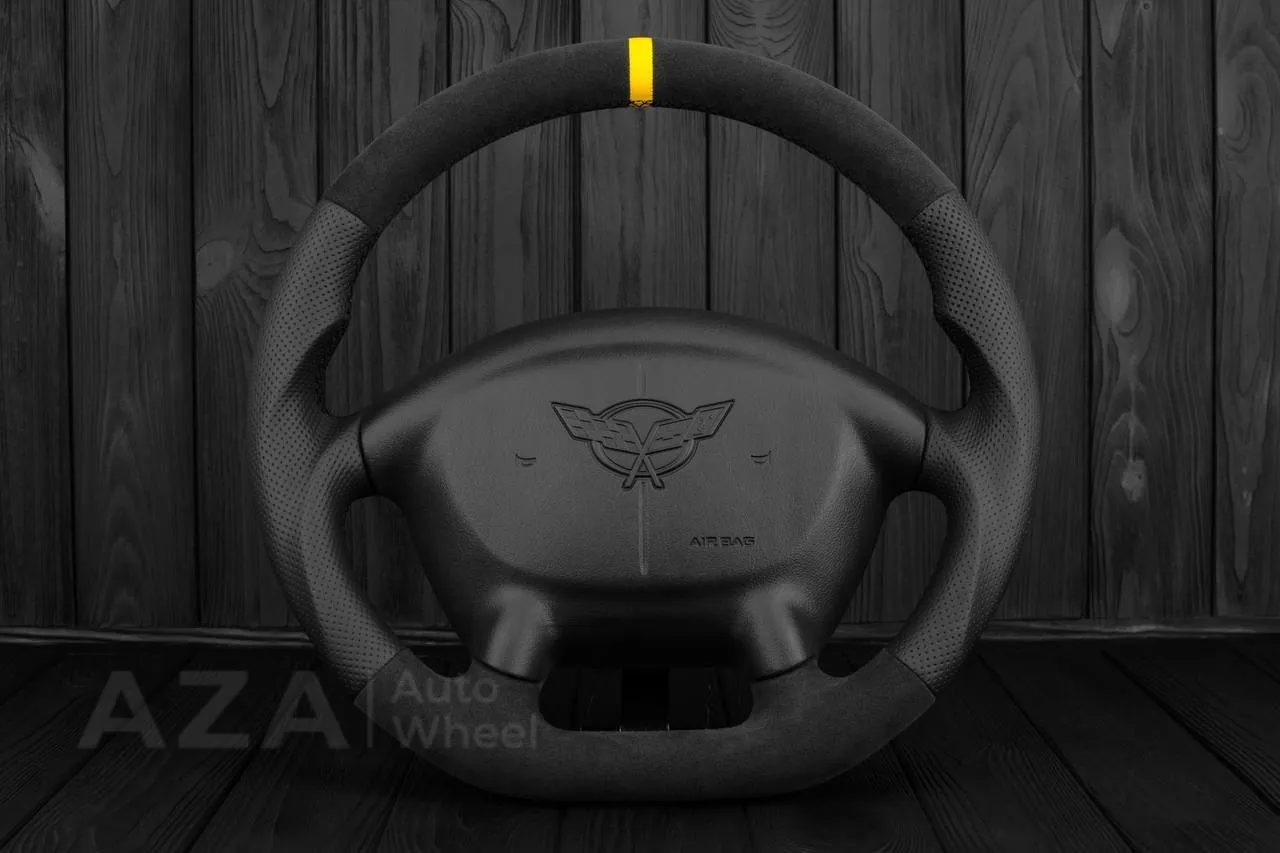 Steering wheel Corvette C5 Reduced diameter Alcantara/Perforated leather/Yellow stripe