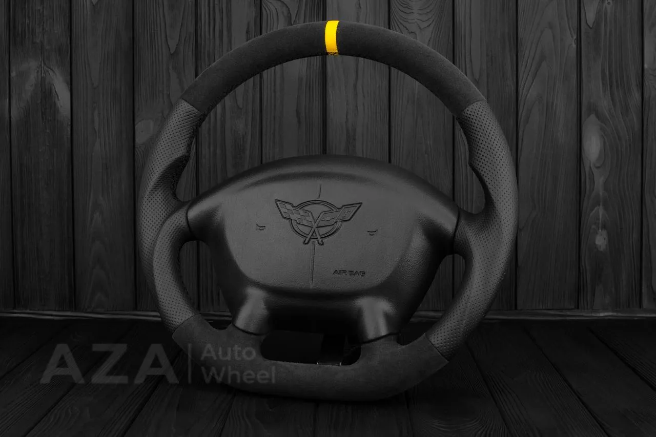 Steering wheel Corvette C5 Reduced diameter Alcantara/Perforated leather/Yellow stripe - Image 3