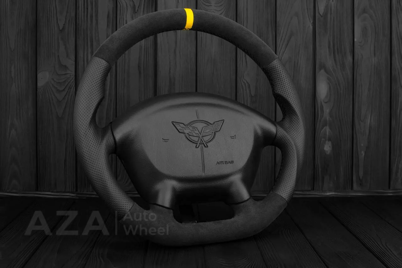 Steering wheel Corvette C5 Reduced diameter Alcantara/Perforated leather/Yellow stripe - Image 4