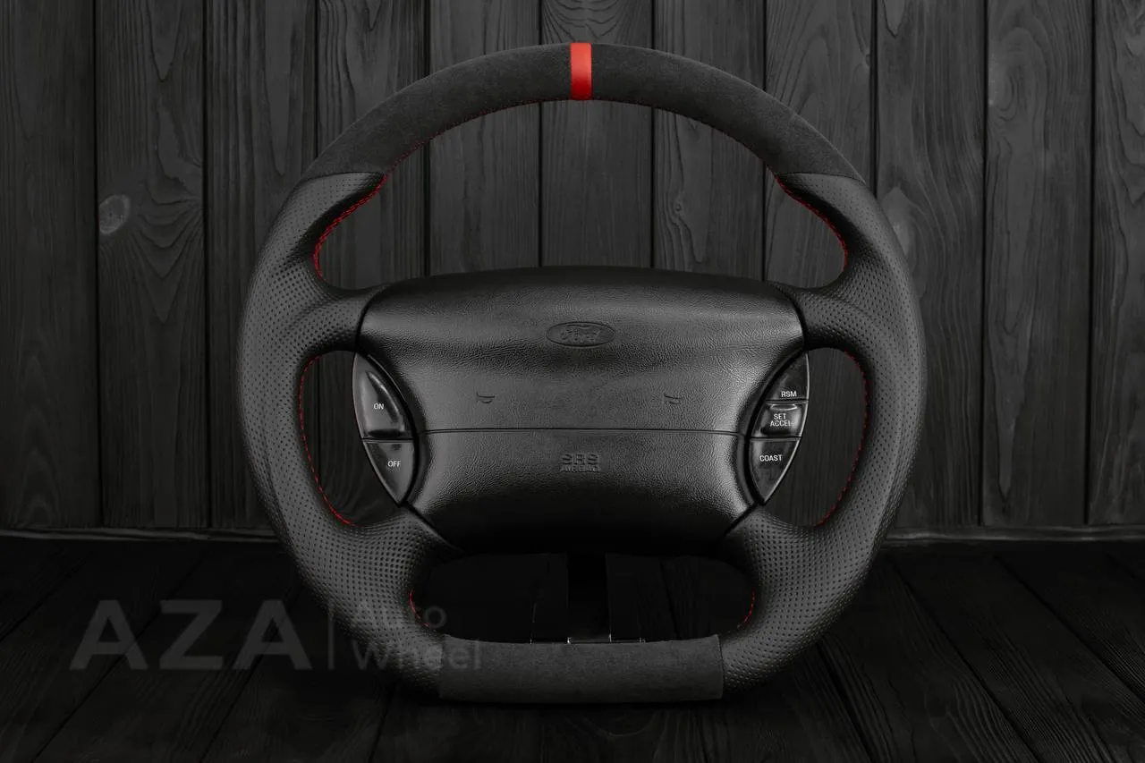 Steering wheel Ford Lightning/Ranger/Explorer 99-2004 Alcantara/Perforated leather/Red stripe (can be any color per request)