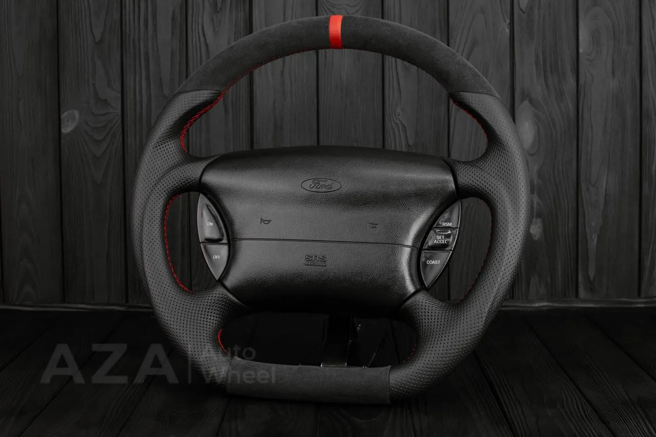 Steering wheel Ford Lightning/Ranger/Explorer 99-2004 Alcantara/Perforated leather/Red stripe (can be any color per request) - Image 3