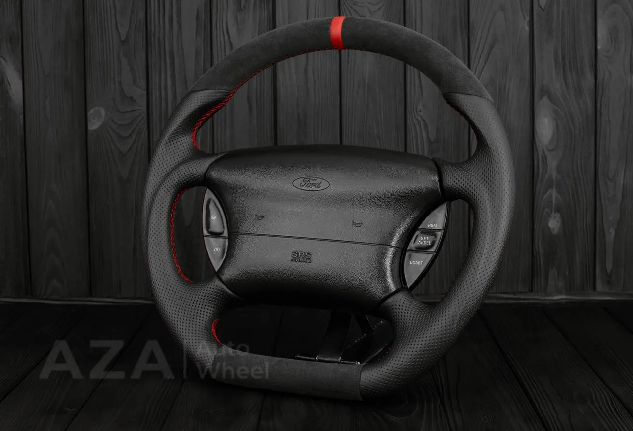 Steering wheel Ford Lightning/Ranger/Explorer 99-2004 Alcantara/Perforated leather/Red stripe (can be any color per request) - Image 4