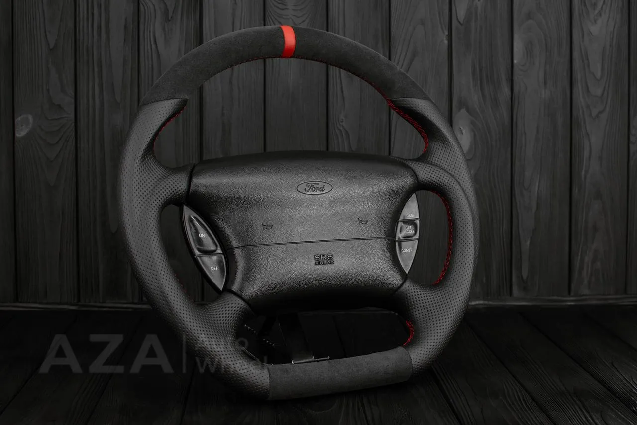 Steering wheel Ford Lightning/Ranger/Explorer 99-2004 Alcantara/Perforated leather/Red stripe (can be any color per request) - Image 5