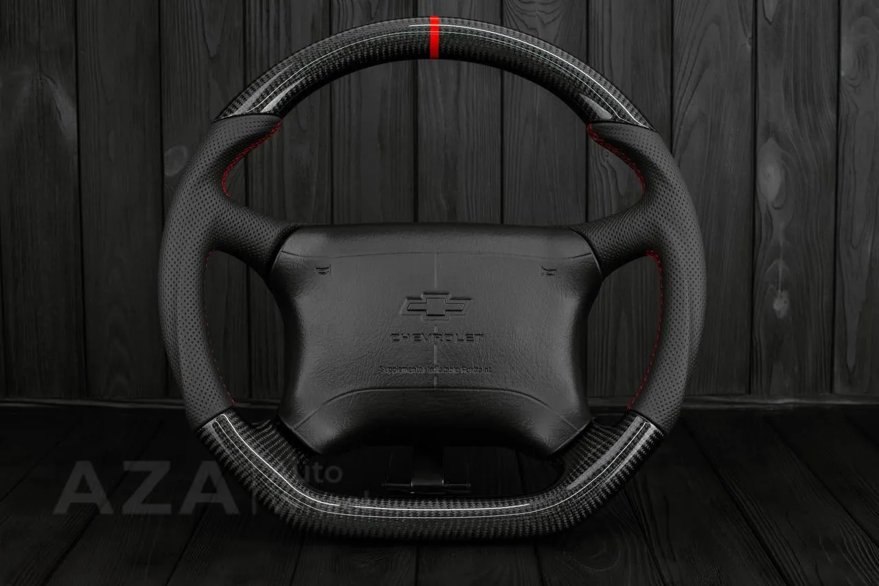 Steering wheel GM, Tahoe, Silverado, Sierra truck (1995-1997) Carbon fiber/Perforated leather/Red stripe