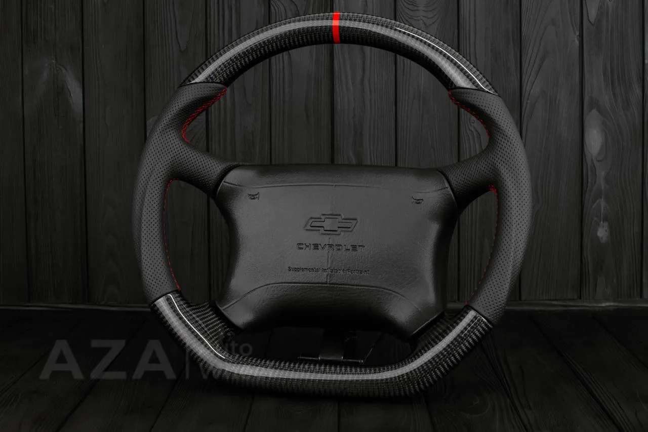 Steering wheel GM, Tahoe, Silverado, Sierra truck (1995-1997) Carbon fiber/Perforated leather/Red stripe - Image 3