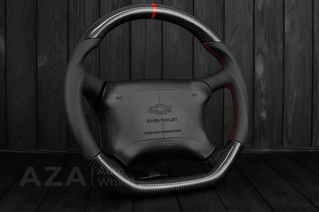 Steering wheel GM, Tahoe, Silverado, Sierra truck (1995-1997) Carbon fiber/Perforated leather/Red stripe - Image 4