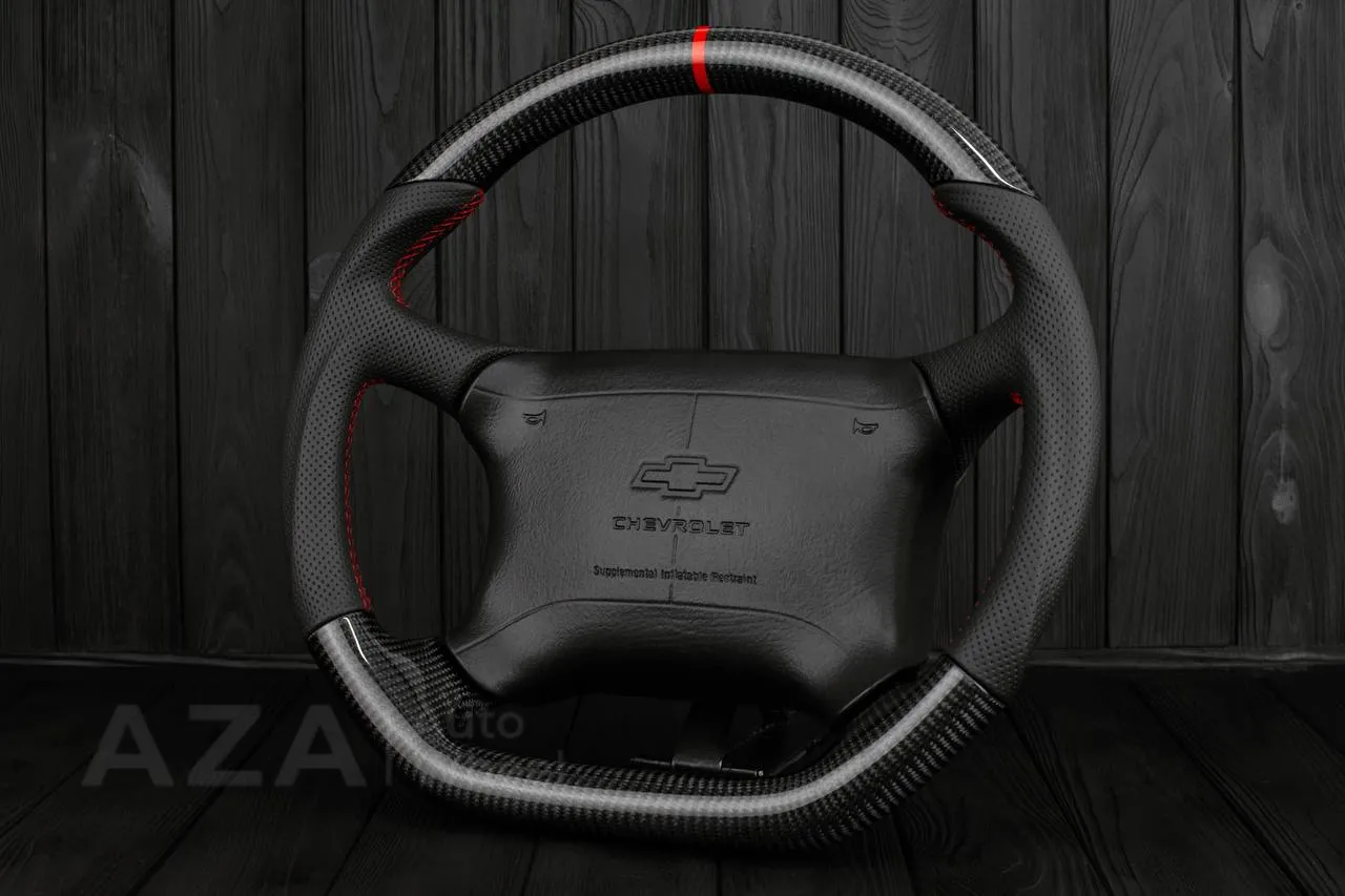 Steering wheel GM, Tahoe, Silverado, Sierra truck (1995-1997) Carbon fiber/Perforated leather/Red stripe - Image 5