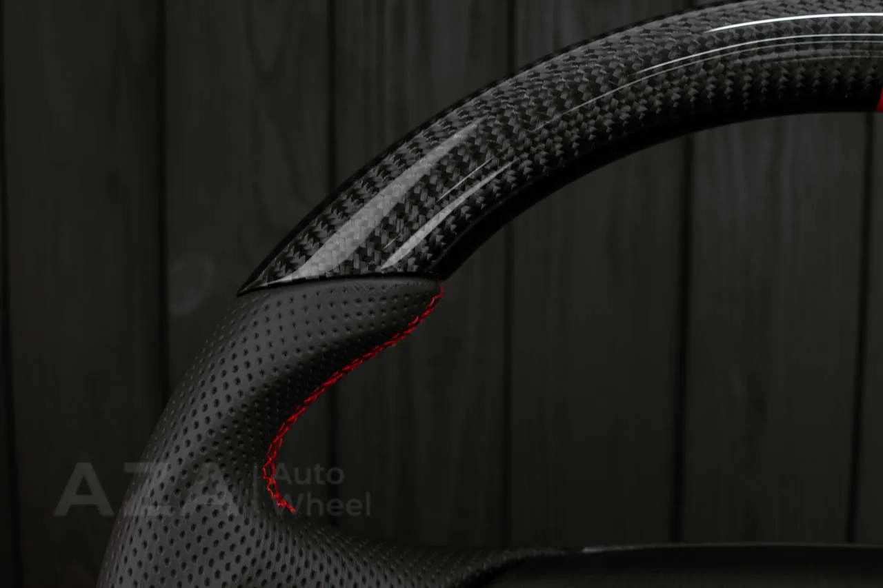 Steering wheel GM, Tahoe, Silverado, Sierra truck (1995-1997) Carbon fiber/Perforated leather/Red stripe - Image 6