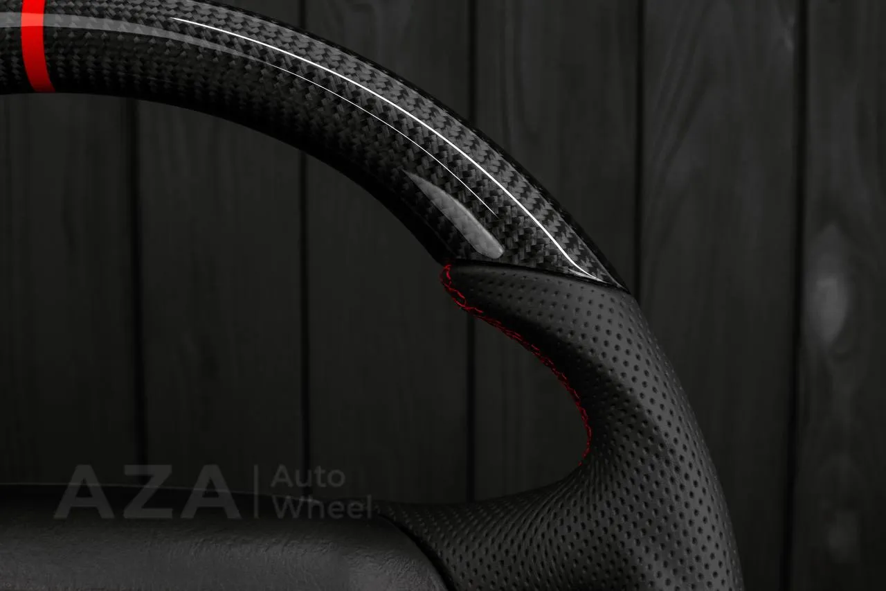 Steering wheel GM, Tahoe, Silverado, Sierra truck (1995-1997) Carbon fiber/Perforated leather/Red stripe - Image 7