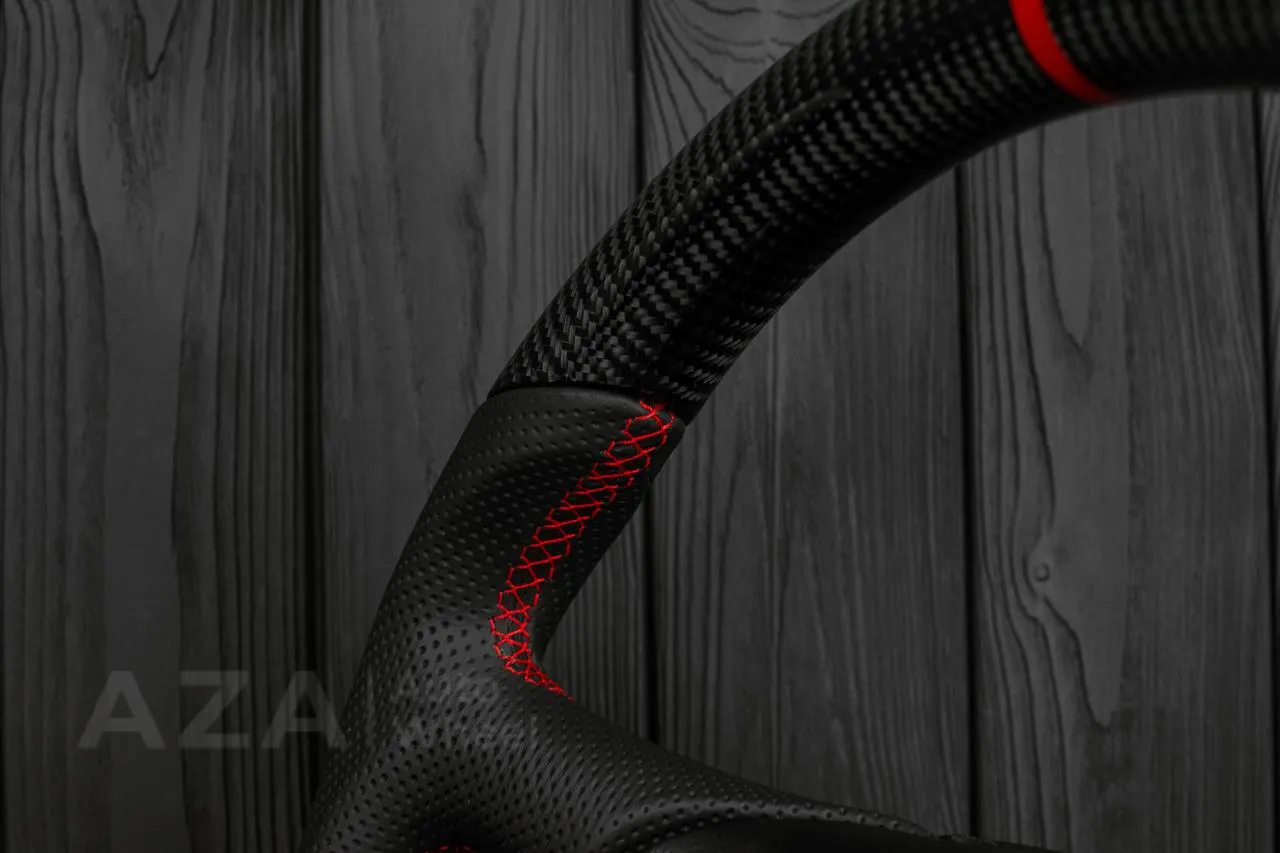 Steering wheel GM, Tahoe, Silverado, Sierra truck (1995-1997) Carbon fiber/Perforated leather/Red stripe - Image 8