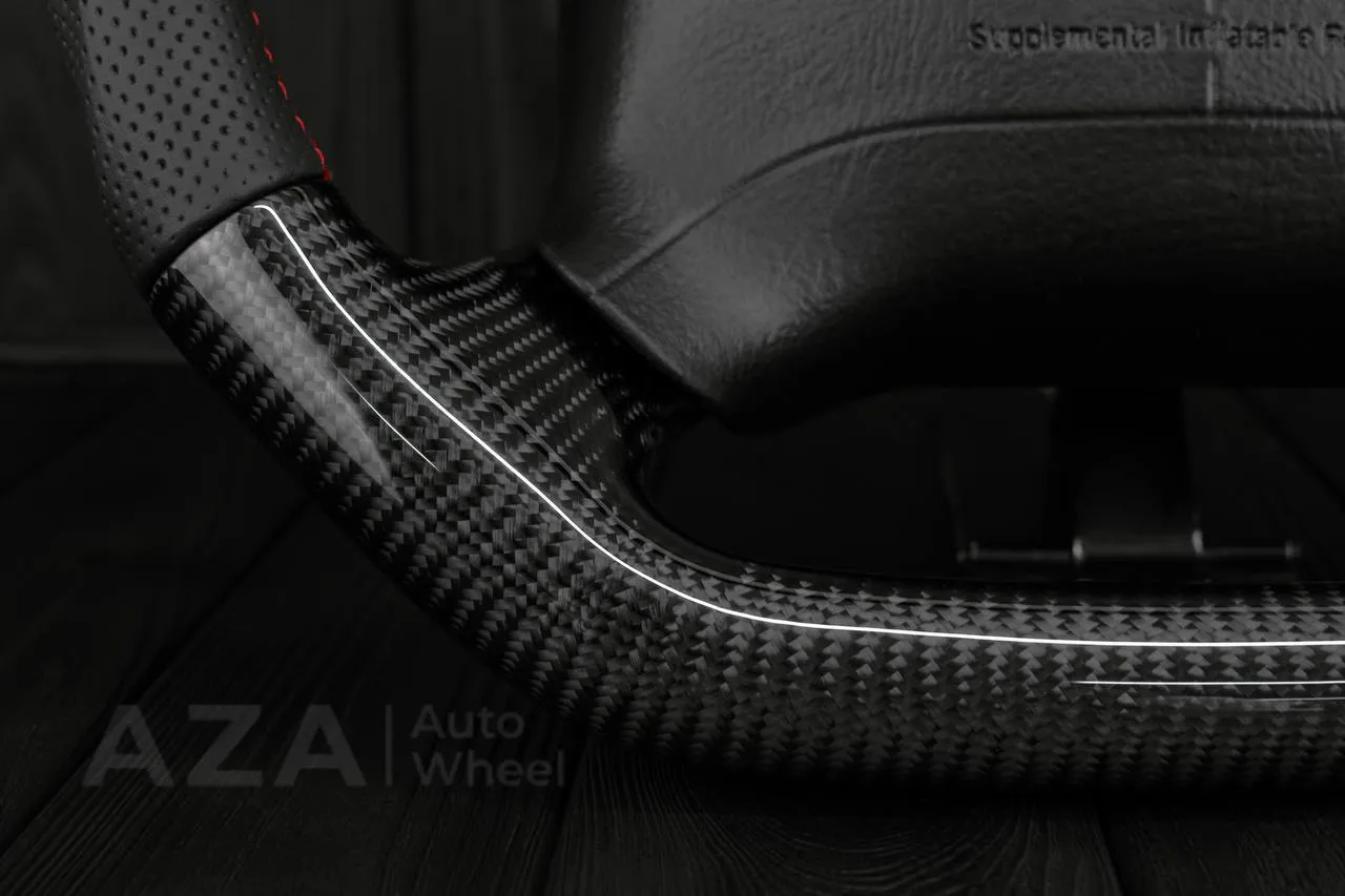 Steering wheel GM, Tahoe, Silverado, Sierra truck (1995-1997) Carbon fiber/Perforated leather/Red stripe - Image 10