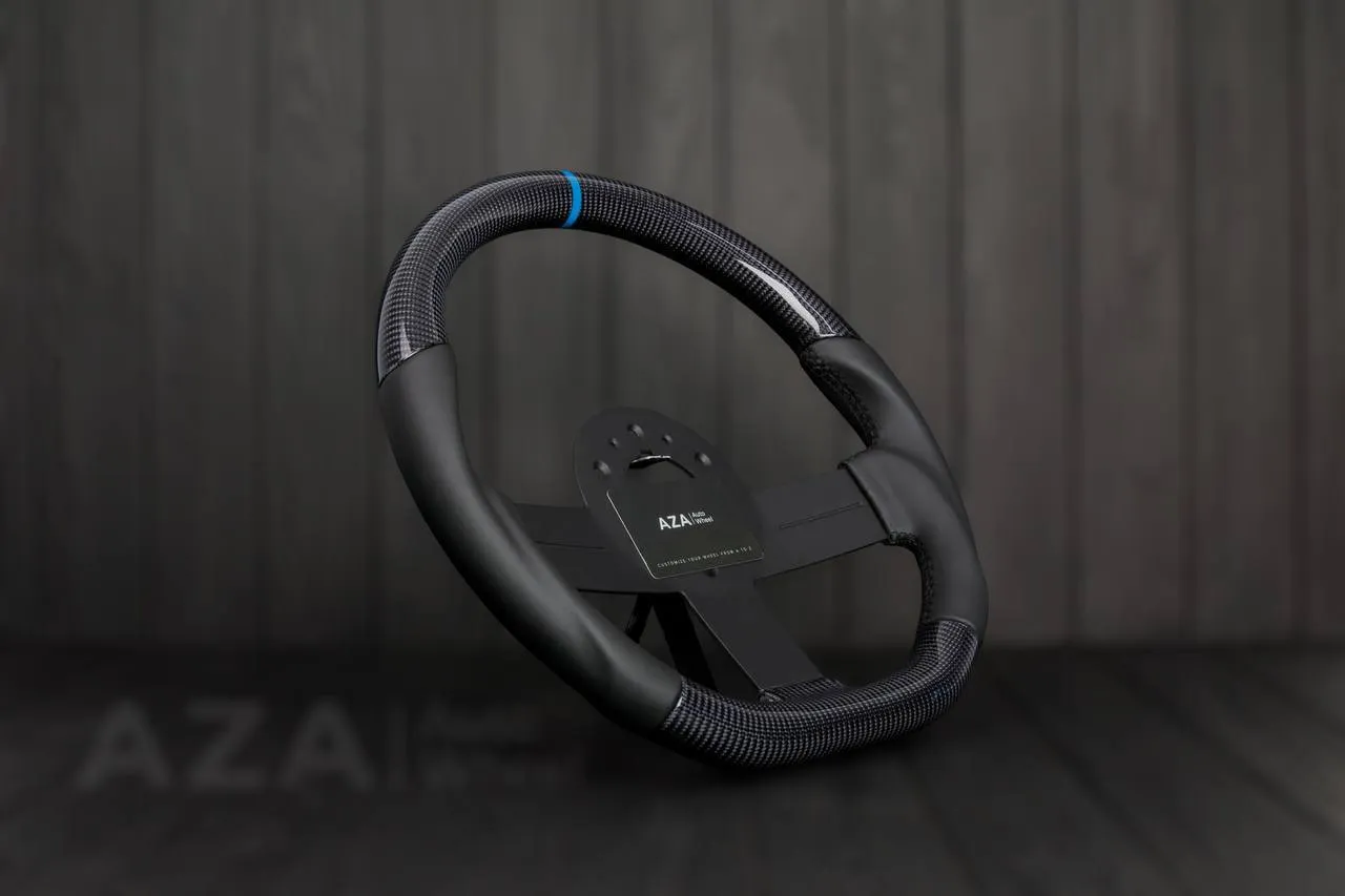 Steering wheel Chevrolet Camaro Iroc Z28 Berlinetta 1982-89 Custom flat bottom Carbon fiber/Napa/Blue stripe - Image 3