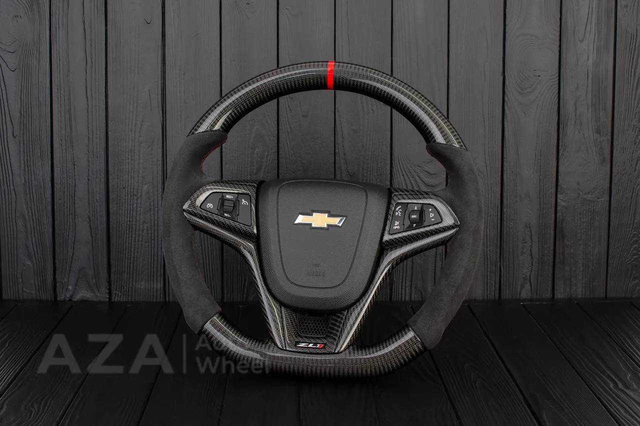 Steering wheel Chevrolet Camaro ZL1 2012-2015 Carbon fiber/Alcantara/Red stripe (can be any color) - Image 3