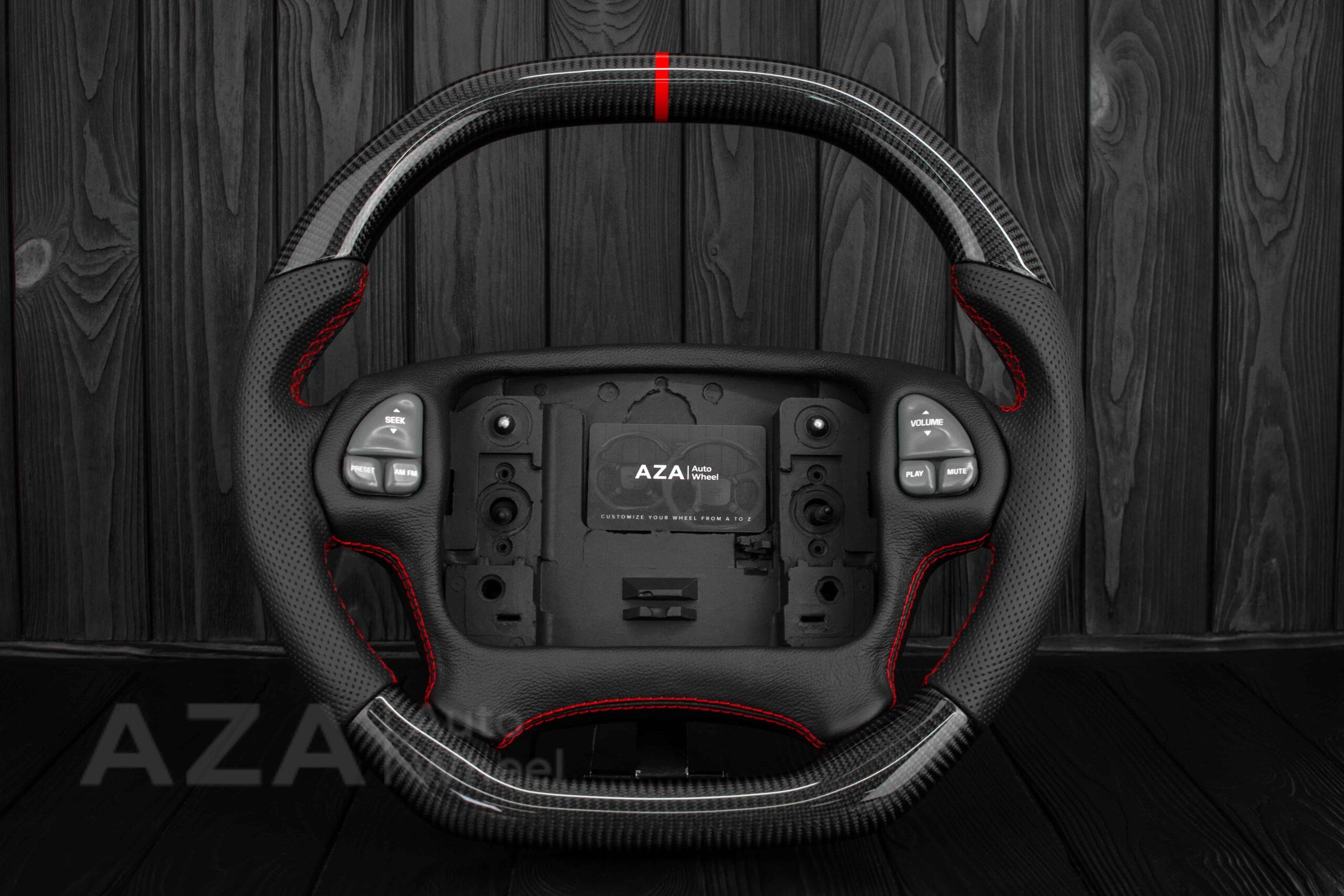 Steering wheel Pontiac Firebird/Trans Am (with or without WS6 logo) Carbon fiber/Perforated leather/Red stripe
