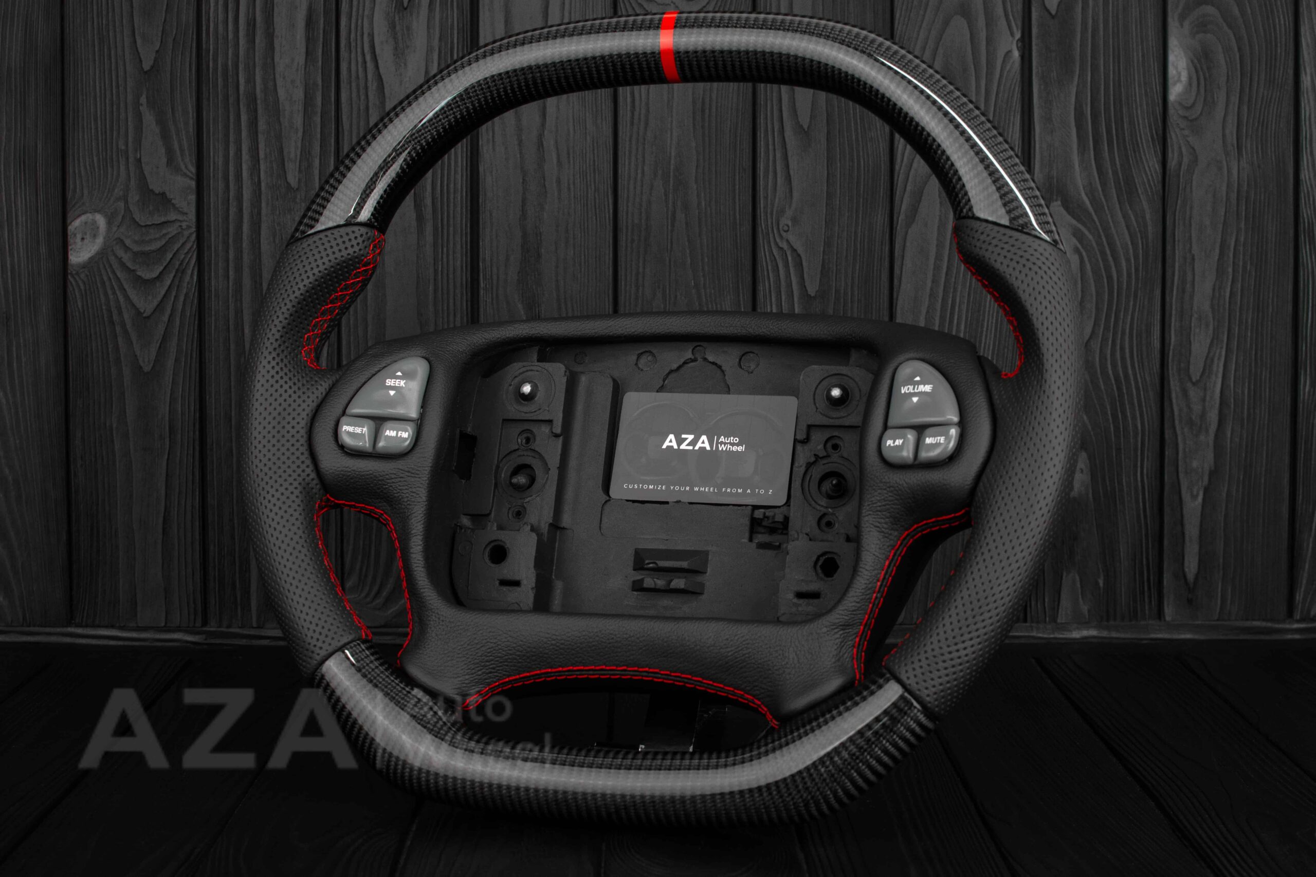 Steering wheel Pontiac Firebird/Trans Am (with or without WS6 logo) Carbon fiber/Perforated leather/Red stripe - Image 3