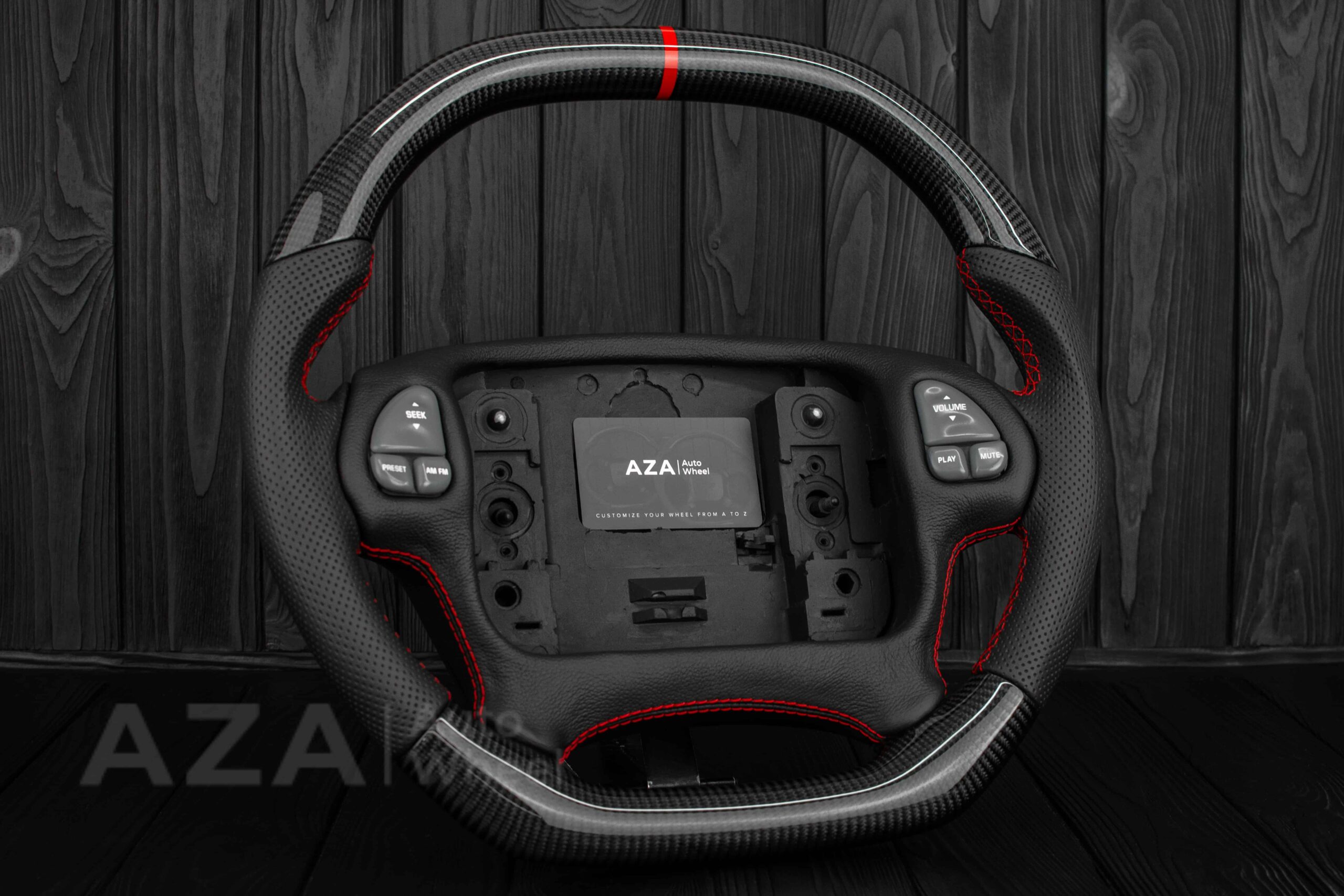 Steering wheel Pontiac Firebird/Trans Am (with or without WS6 logo) Carbon fiber/Perforated leather/Red stripe - Image 4