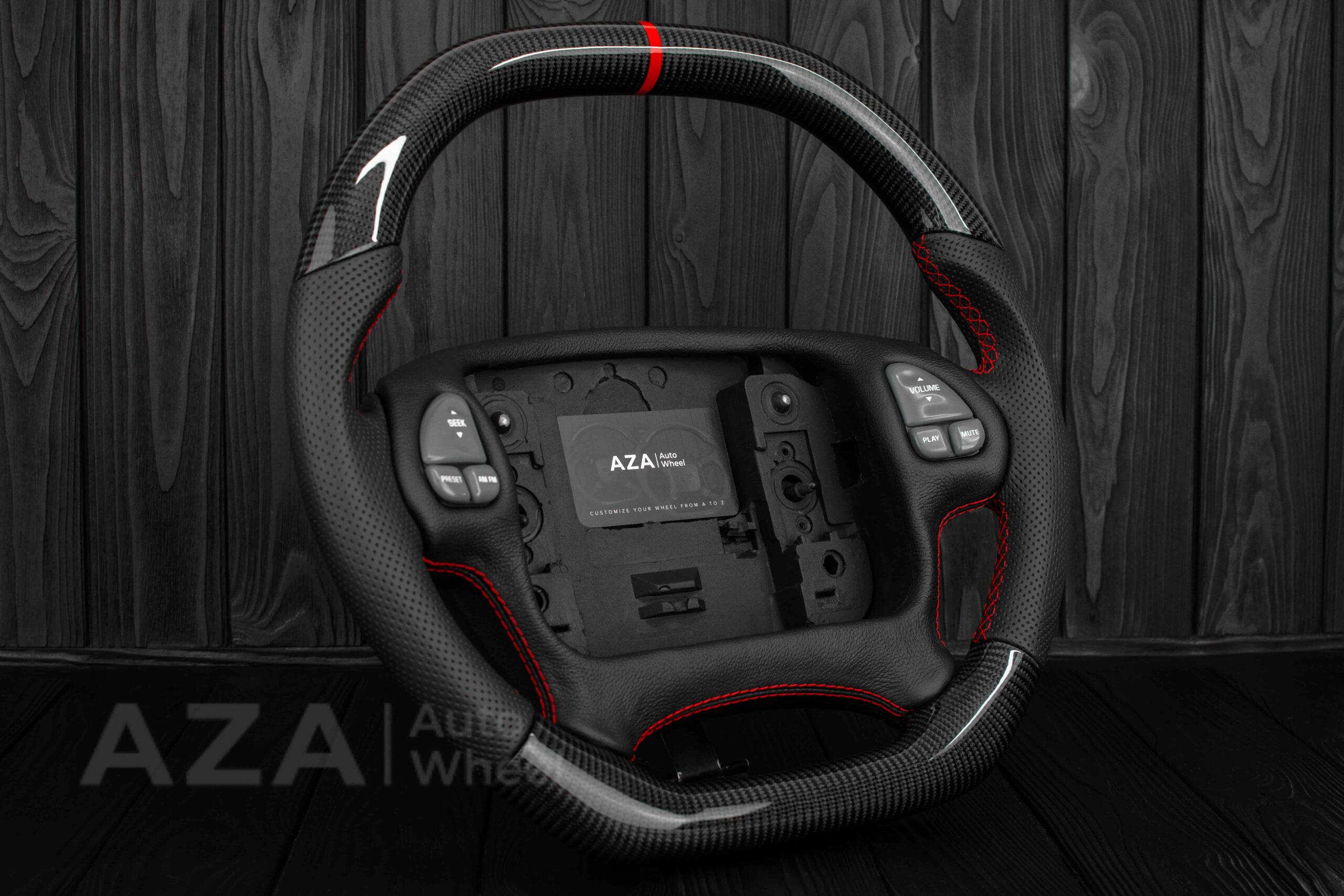 Steering wheel Pontiac Firebird/Trans Am (with or without WS6 logo) Carbon fiber/Perforated leather/Red stripe - Image 5