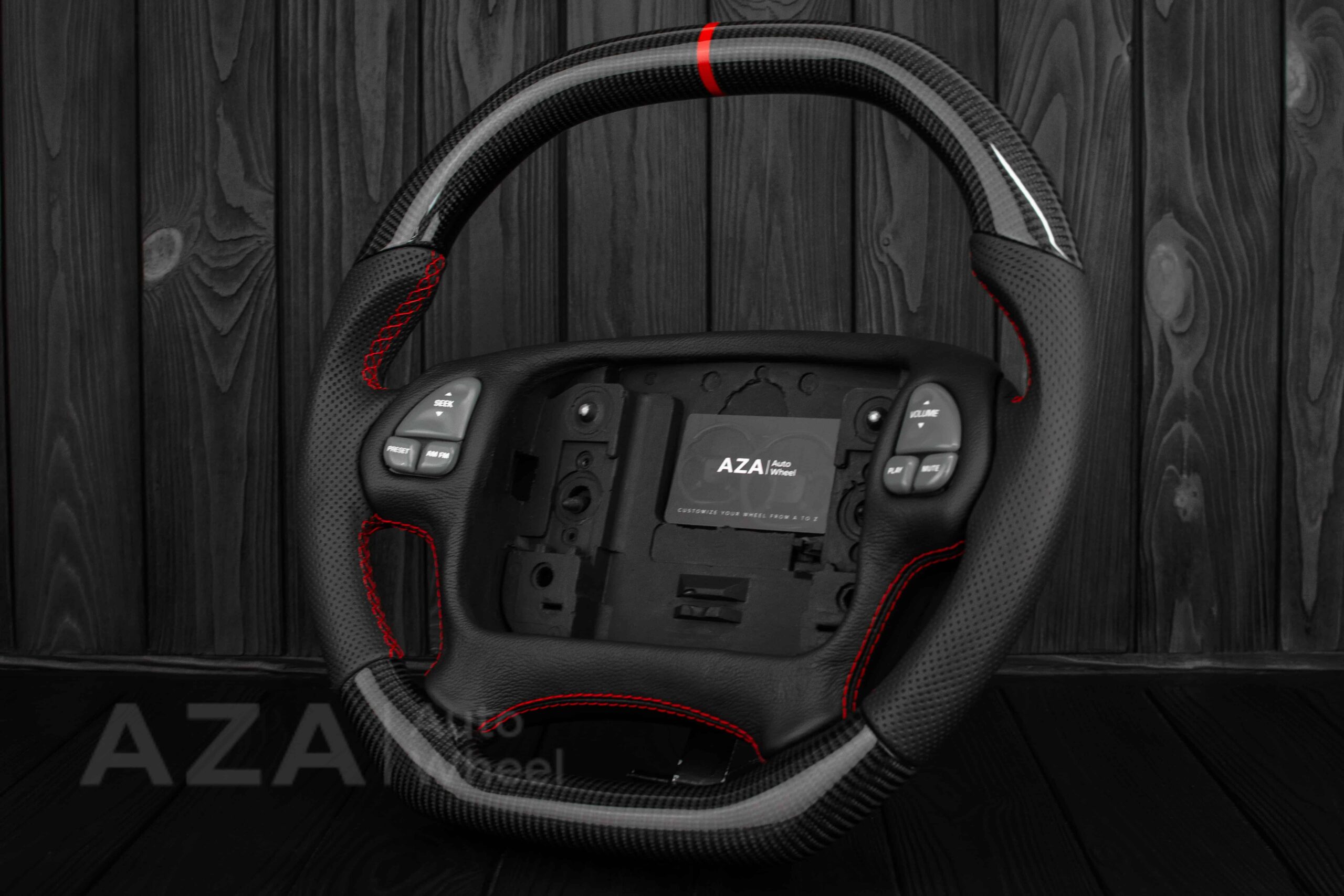 Steering wheel Pontiac Firebird/Trans Am (with or without WS6 logo) Carbon fiber/Perforated leather/Red stripe - Image 6