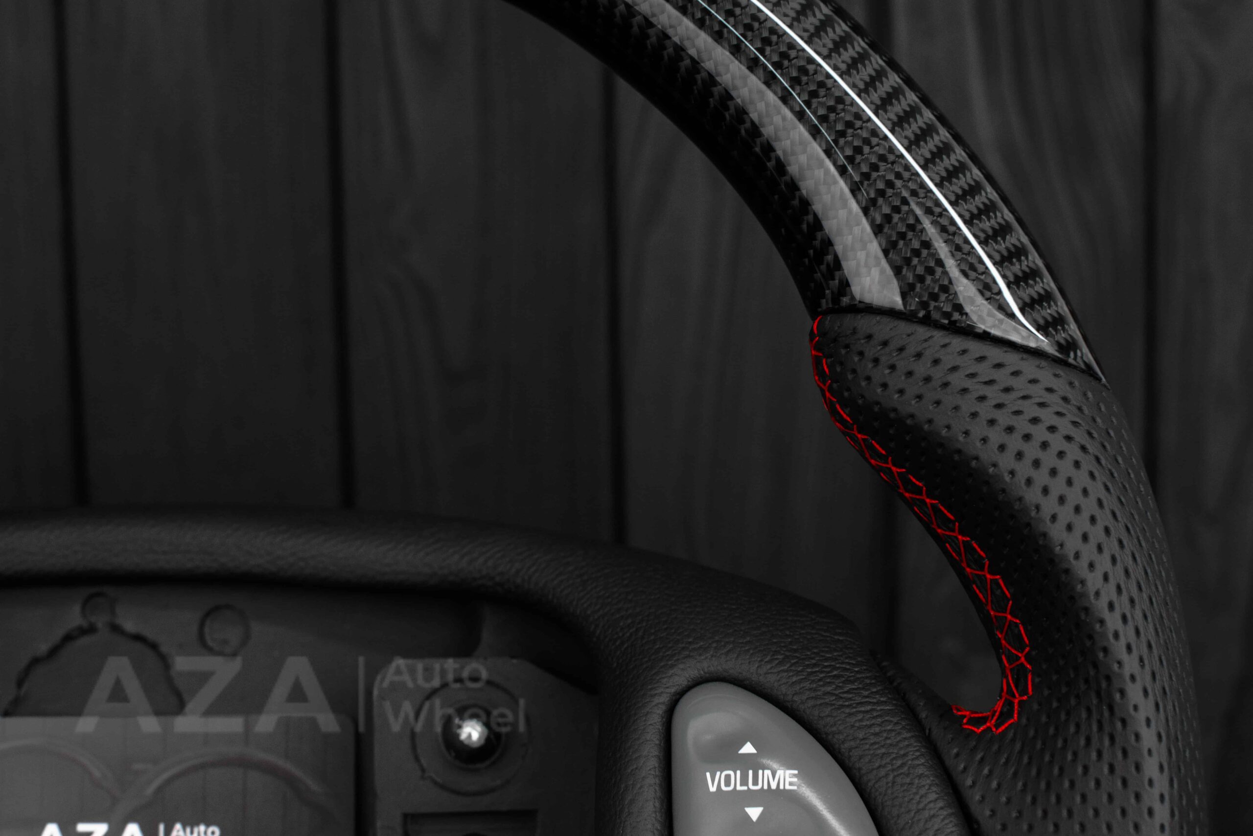 Steering wheel Pontiac Firebird/Trans Am (with or without WS6 logo) Carbon fiber/Perforated leather/Red stripe - Image 7