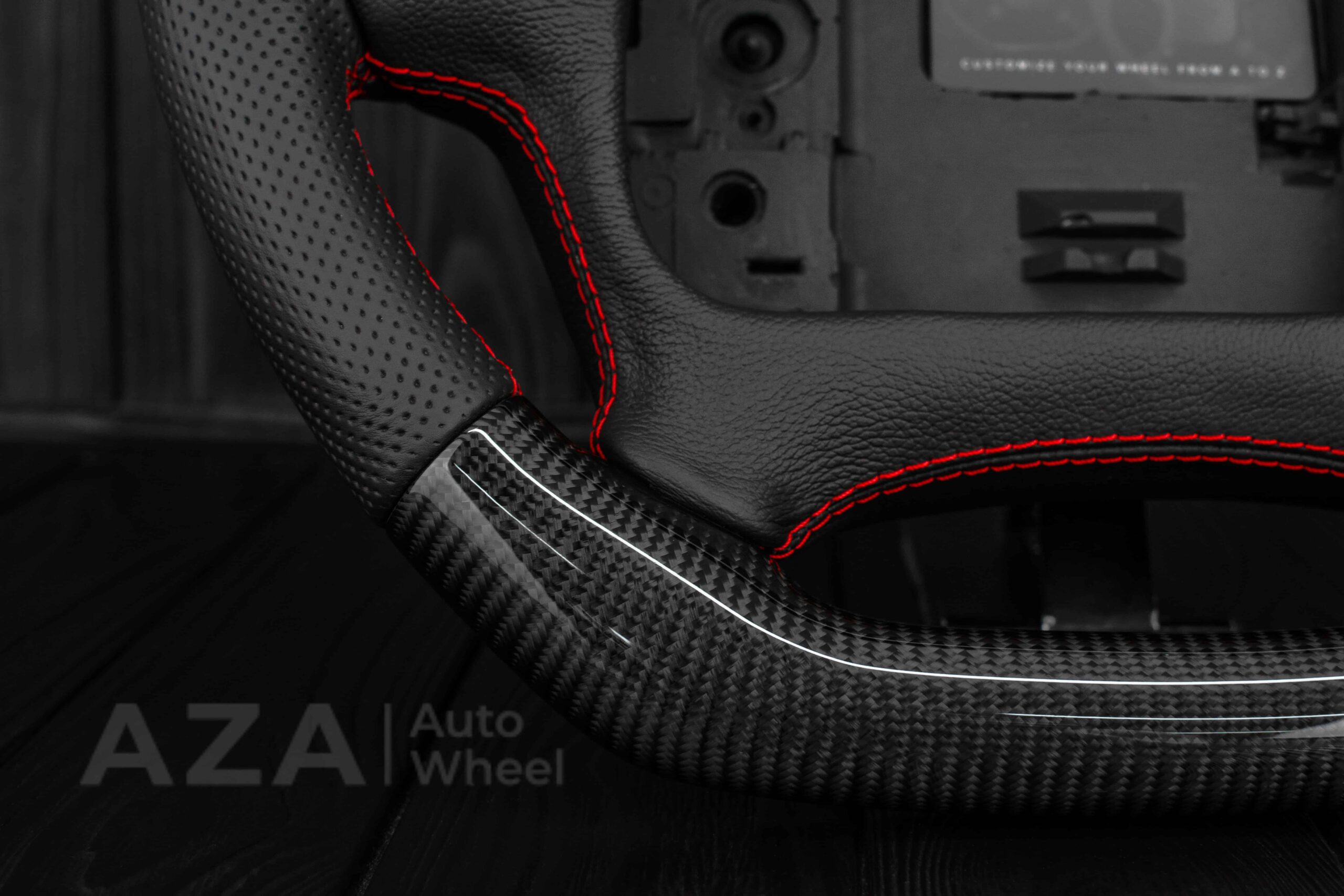 Steering wheel Pontiac Firebird/Trans Am (with or without WS6 logo) Carbon fiber/Perforated leather/Red stripe - Image 9