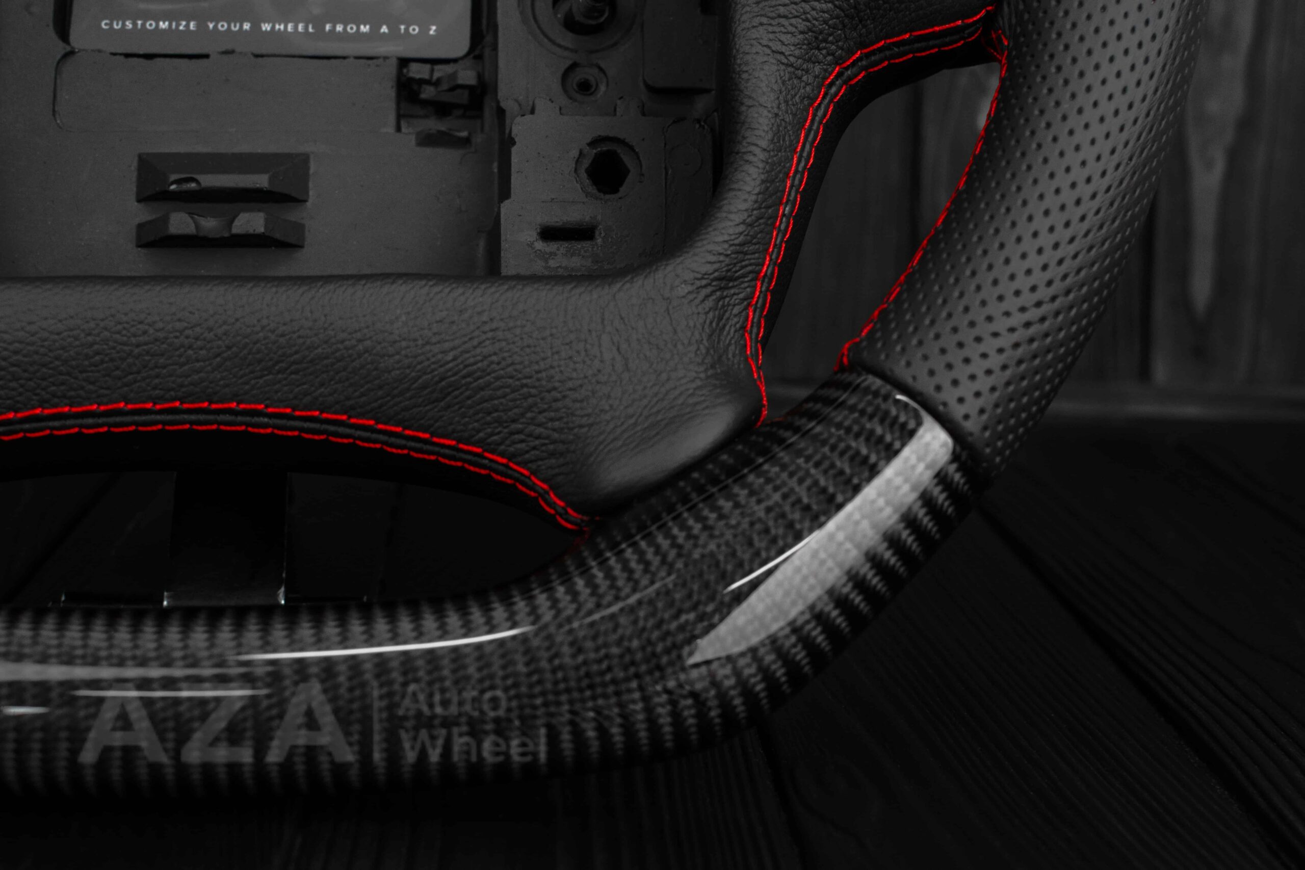 Steering wheel Pontiac Firebird/Trans Am (with or without WS6 logo) Carbon fiber/Perforated leather/Red stripe - Image 10