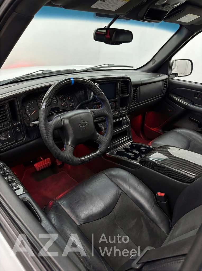 Steering wheel GM Silverado, Sierra, Escalade, Yukon, S10, Blazer, Tahoe, Suburban (1998-2002) Carbon fiber/Perforated leather/Dark blue details - Image 17