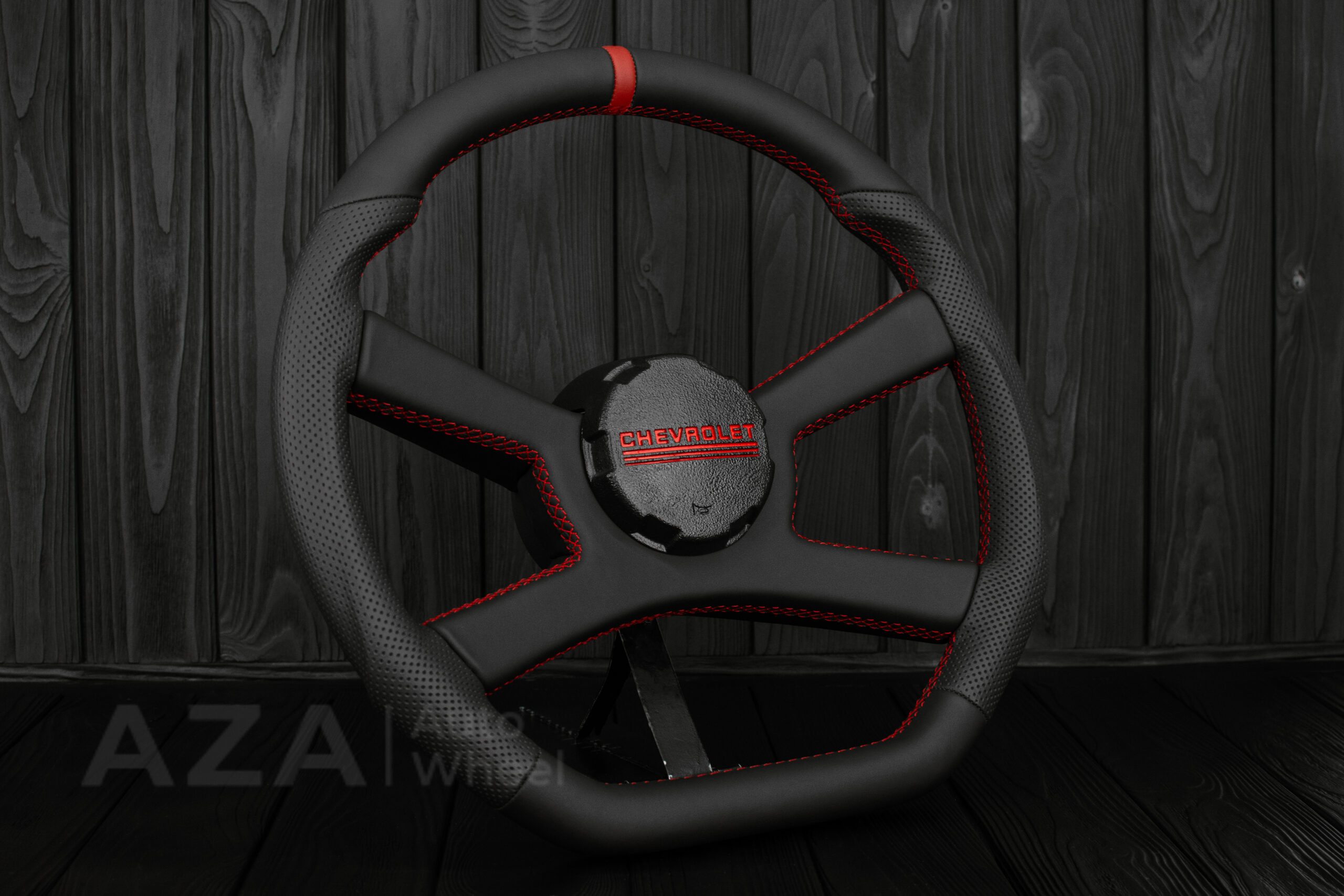 Steering wheel GM, C/K Suburban, Silverado (1988-1994) Napa/Red stripe and stich (can be any color) - Image 6